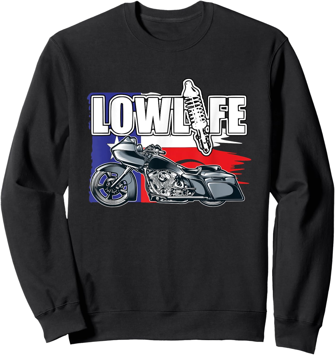 Chicano Vicla. Bagger Motorcycle, Texas Flag, Lowrider Bikes Sweatshirt - Sweatshirt | Black