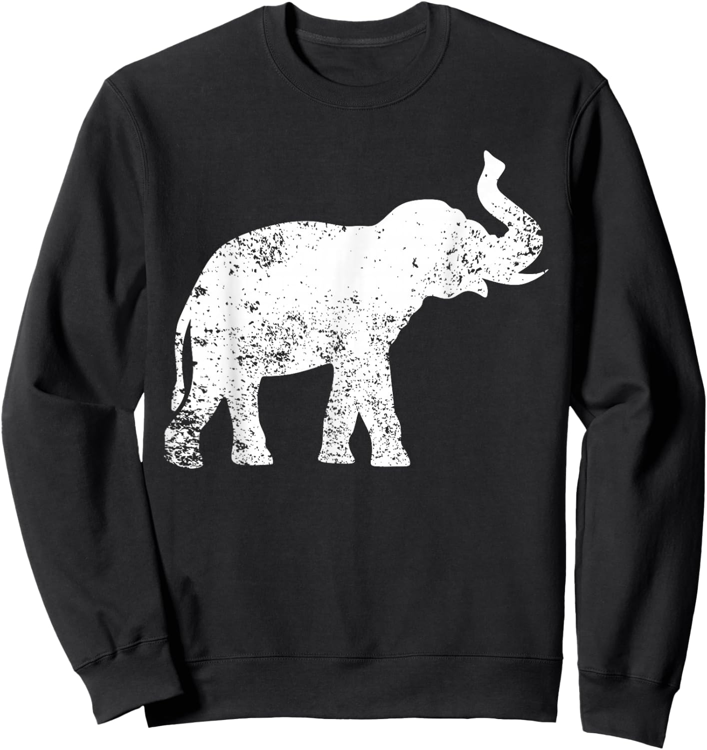Elephant Lover Design Vintage Elephant - Black, Small, , Cotton 50% Polyester 50%, Short Sleeve, , Classic Fit, Distressed Elephant Print Sweatshirt - Sweatshirt | Black