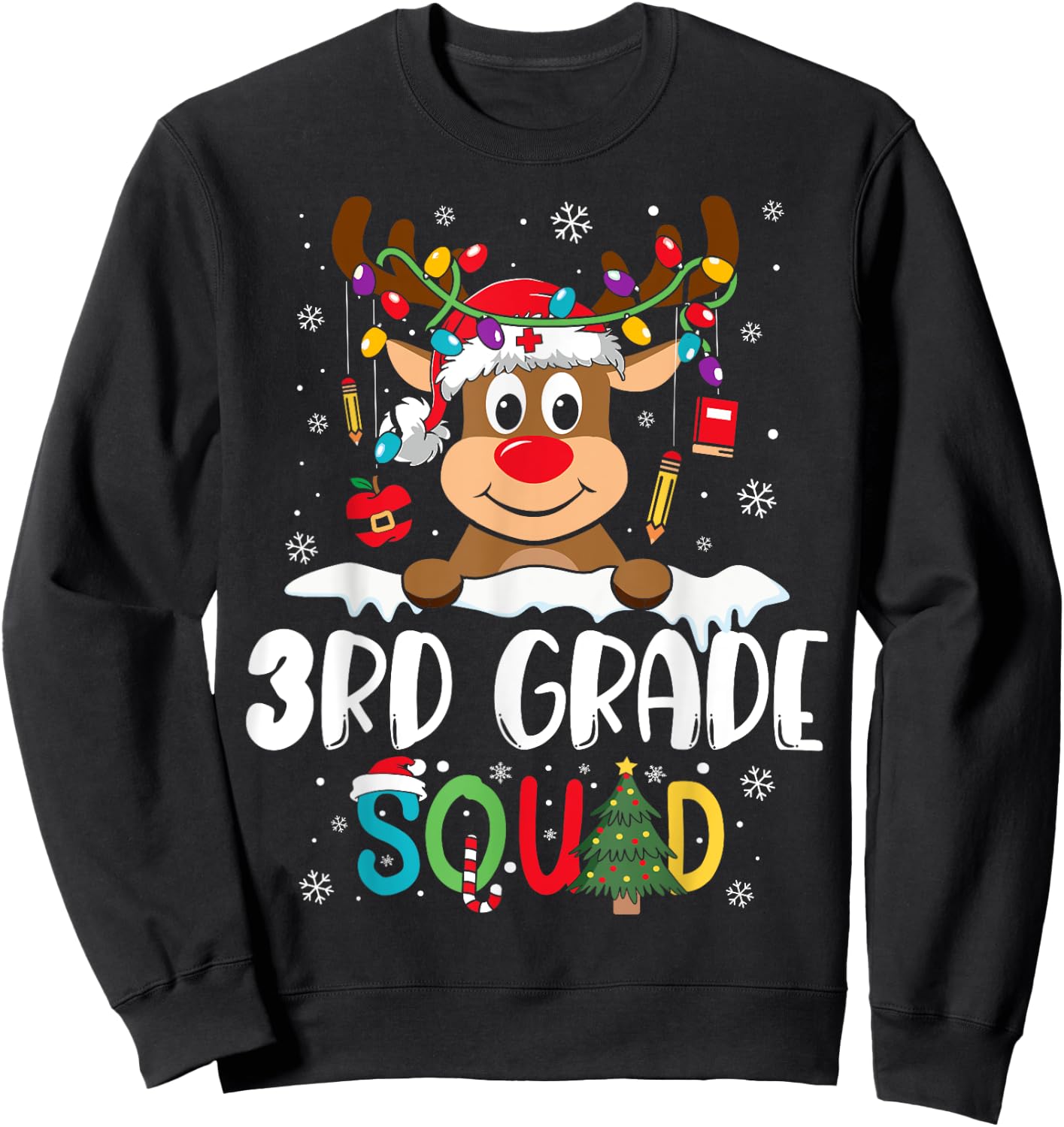 3rd Grade Teacher Squad Funny Reindeer Teacher Christmas Sweatshirt - Sweatshirt | Black