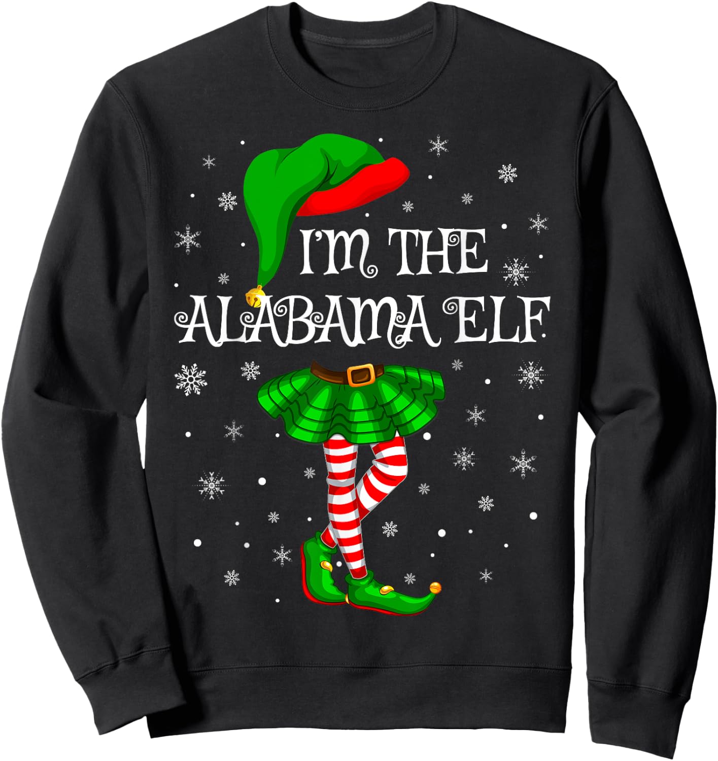 Matching Family Group I'm The Alabama Elf Christmas Sweatshirt - Sweatshirt | Black