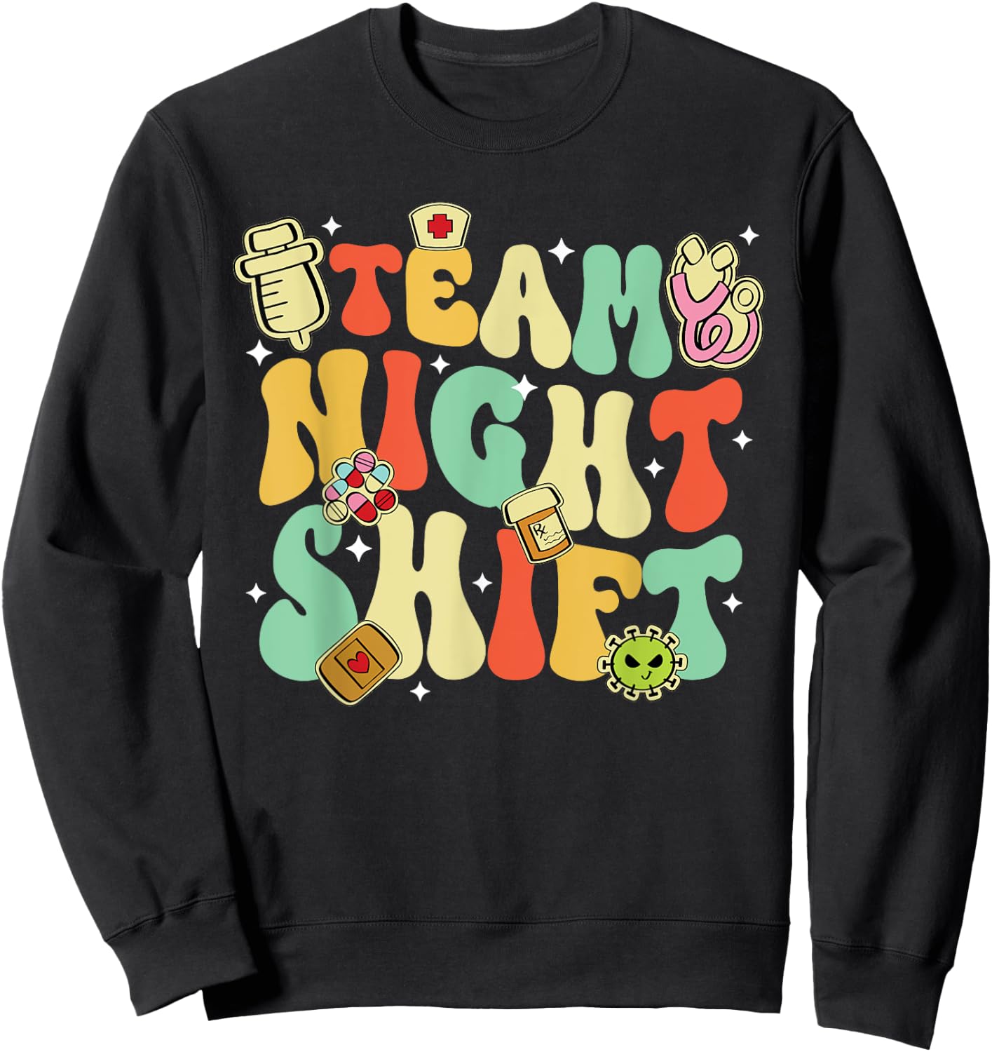 Team Night Shift Nurse Life RN LPN CNA Healthcare Heartbeat Sweatshirt - Sweatshirt | Black