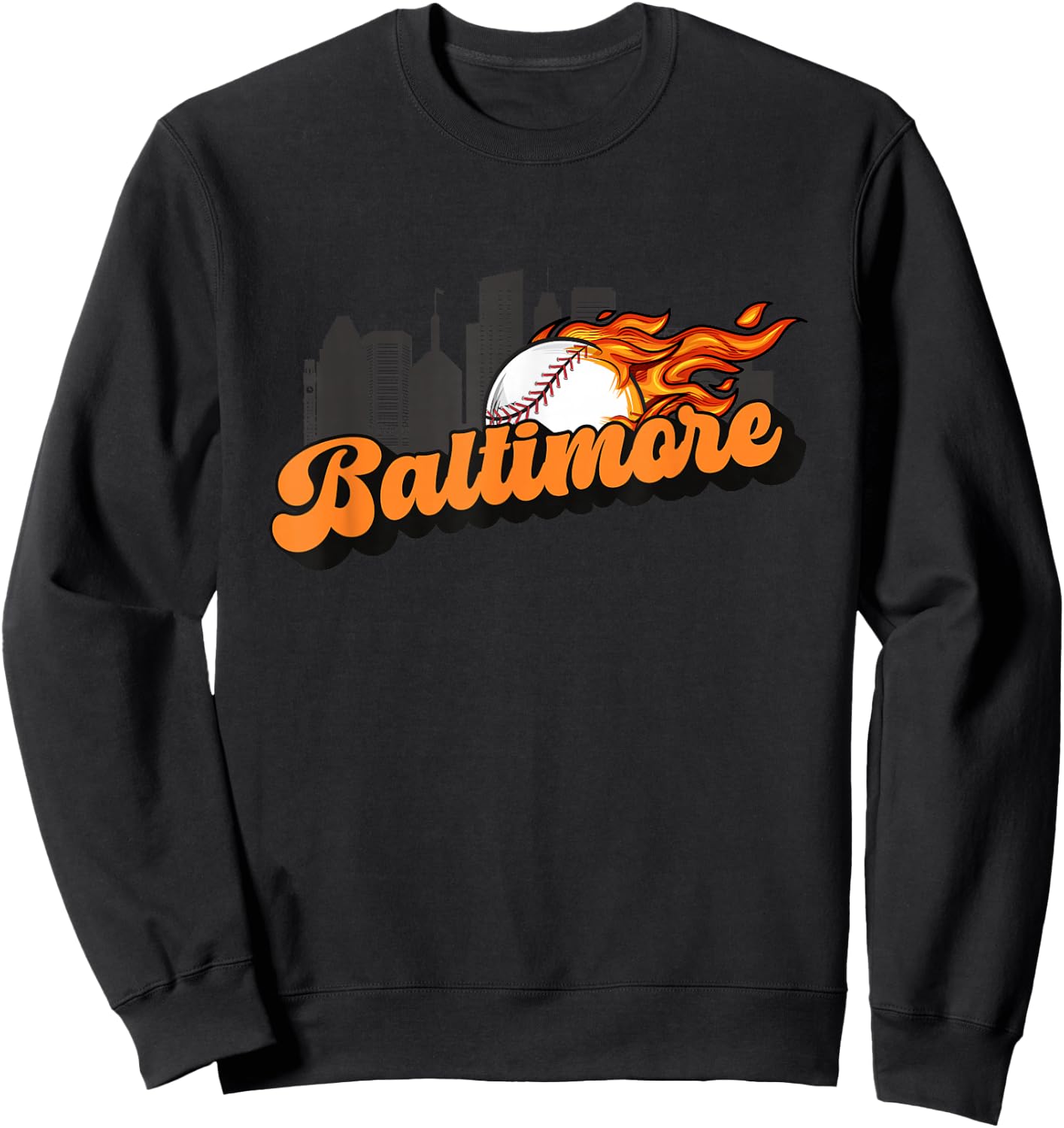 Baltimore Baseball Vintage City Skyline Retro Baseball Lover Sweatshirt - Sweatshirt | Black