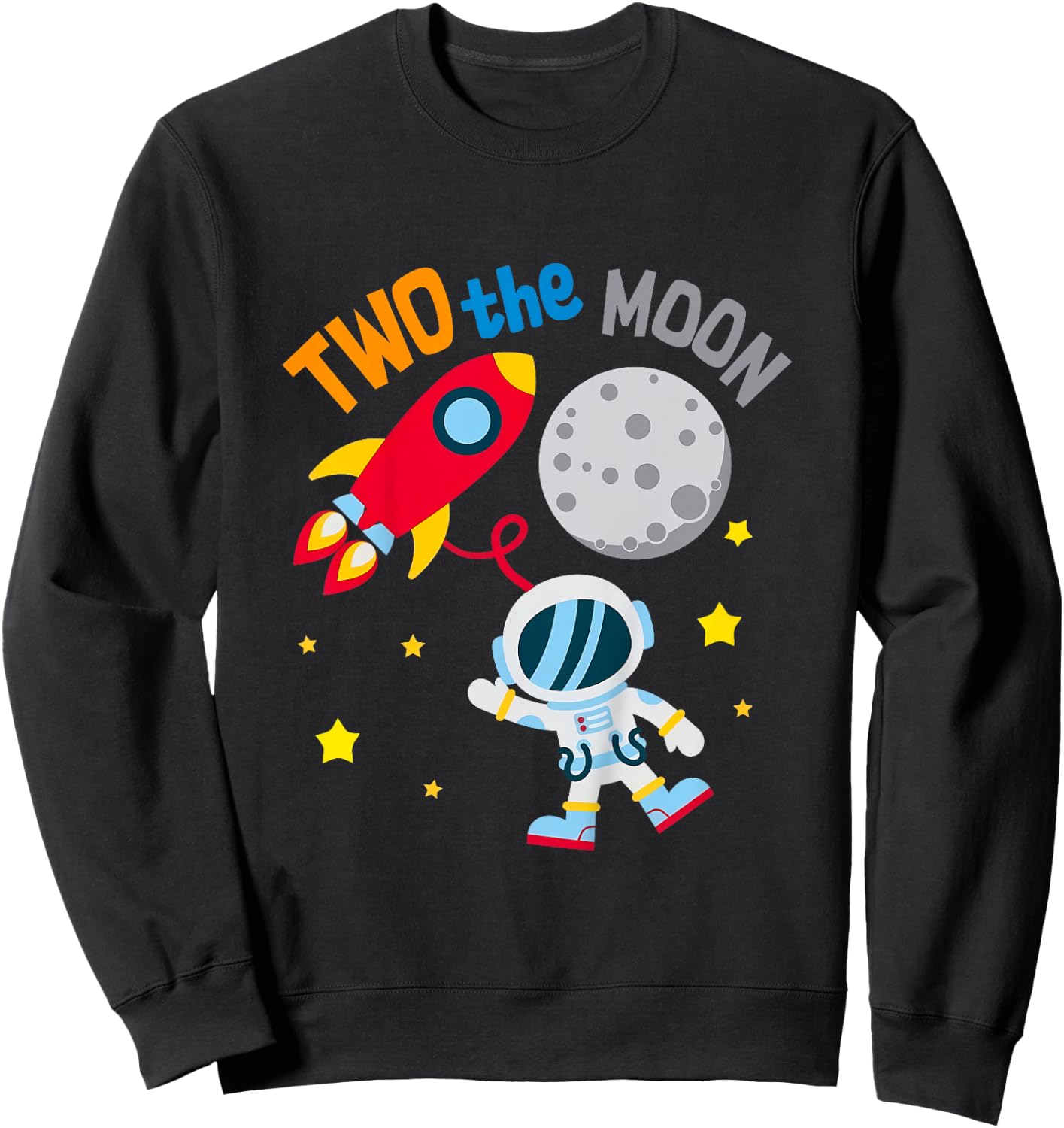 Kids Two The Moon 2nd Birthday Gift 2 Year Old Astronaut Bday Boy Sweatshirt - Sweatshirt | Black