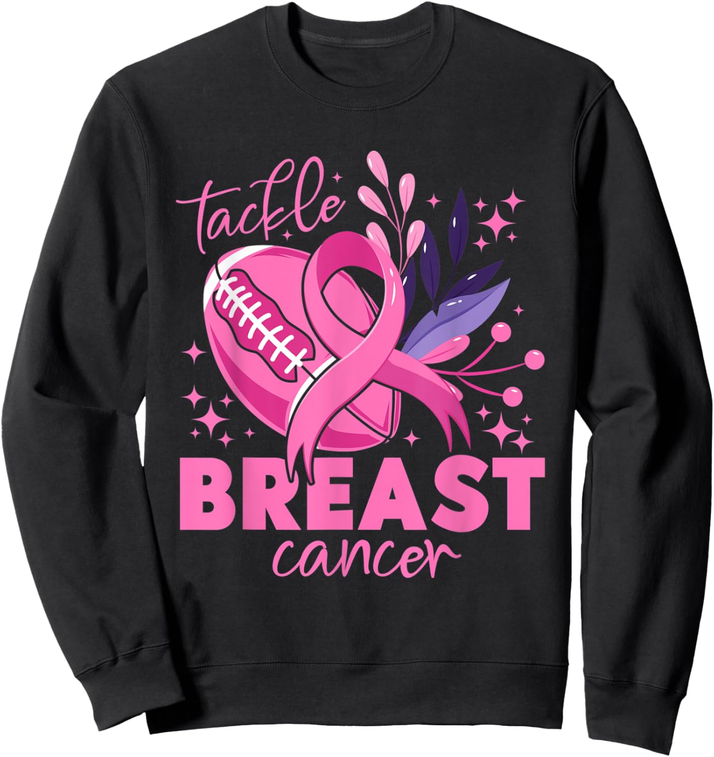 Tackle Football Pink Ribbon Breast Cancer Awareness For Boys Sweatshirt - Sweatshirt | Black