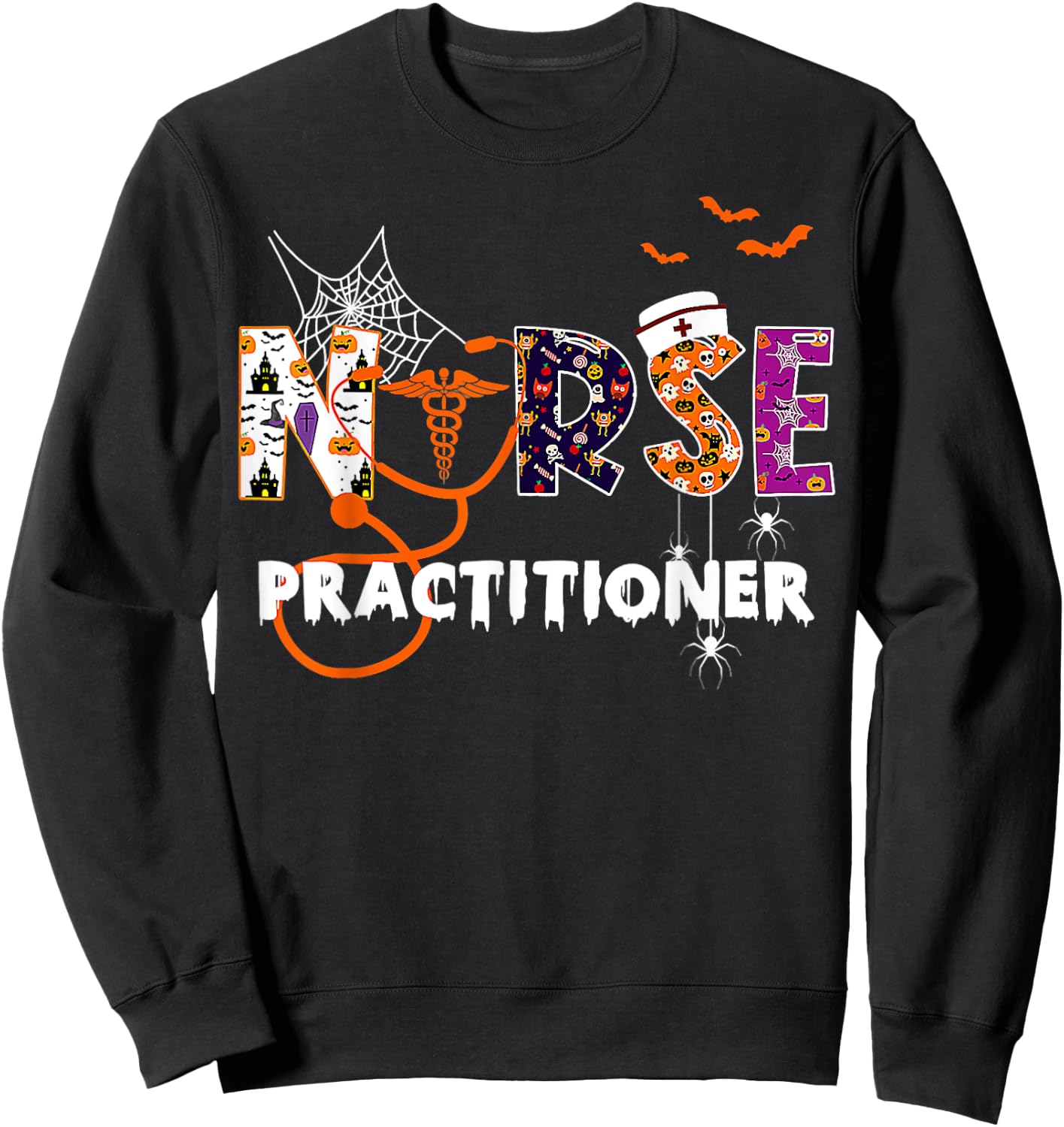NP Nurse Practitioner Spooky Season Funny Halloween Nursing Sweatshirt - Sweatshirt | Black