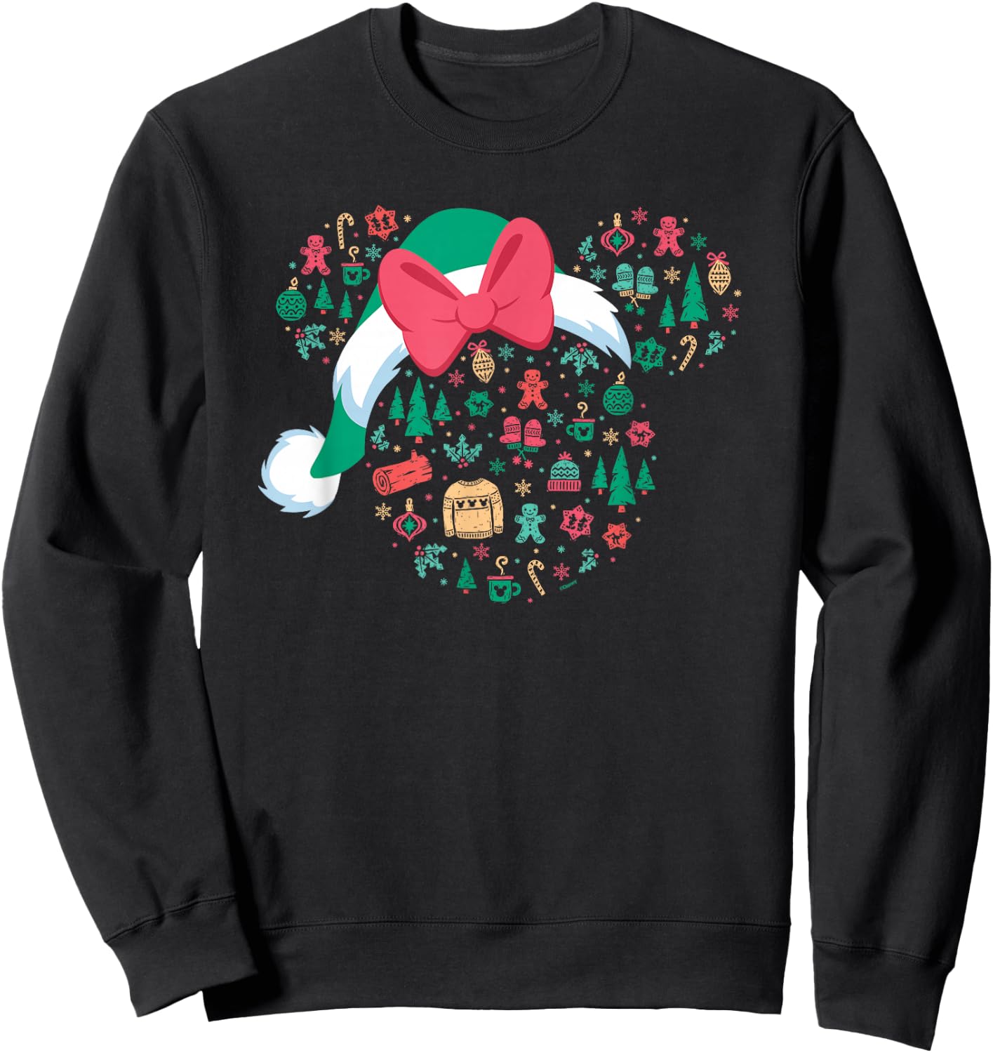 Disney Minnie Mouse Head Icon Christmas Holiday Santa Hat Sweatshirt - Sweatshirt | Black