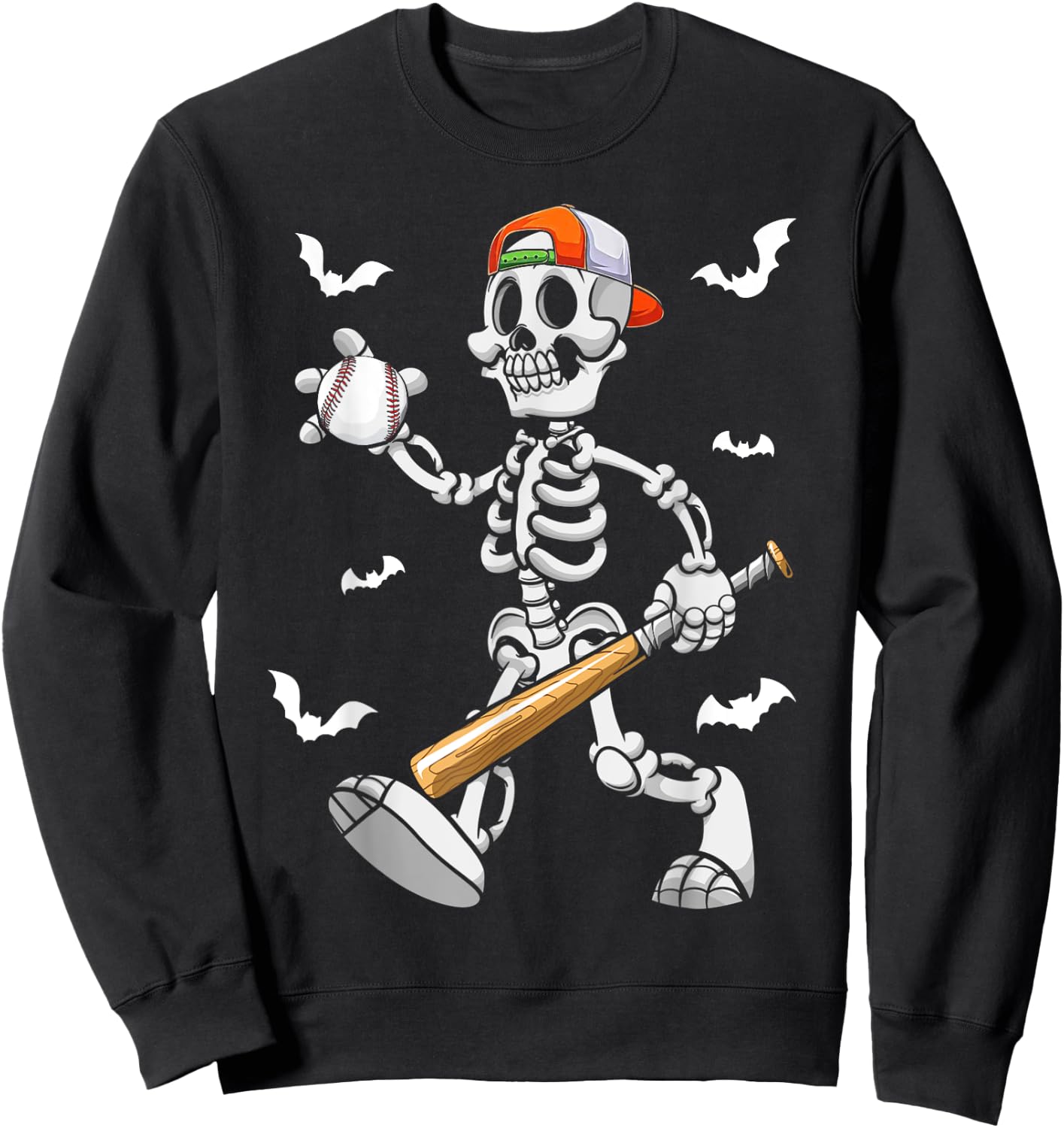 Cool Skeleton Baseball Lover Halloween Baseball Player Sweatshirt - Sweatshirt | Black