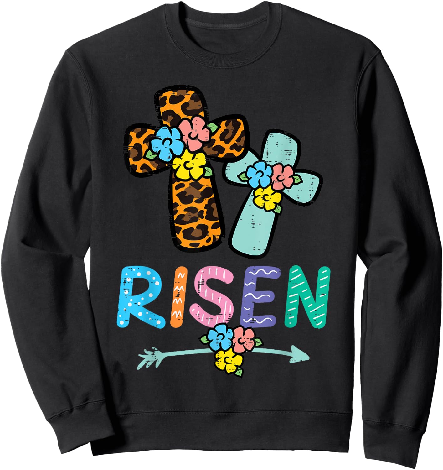 Easter Risen Jesus Cross Christian Women Girls Kids Toddler Sweatshirt - Sweatshirt | Black