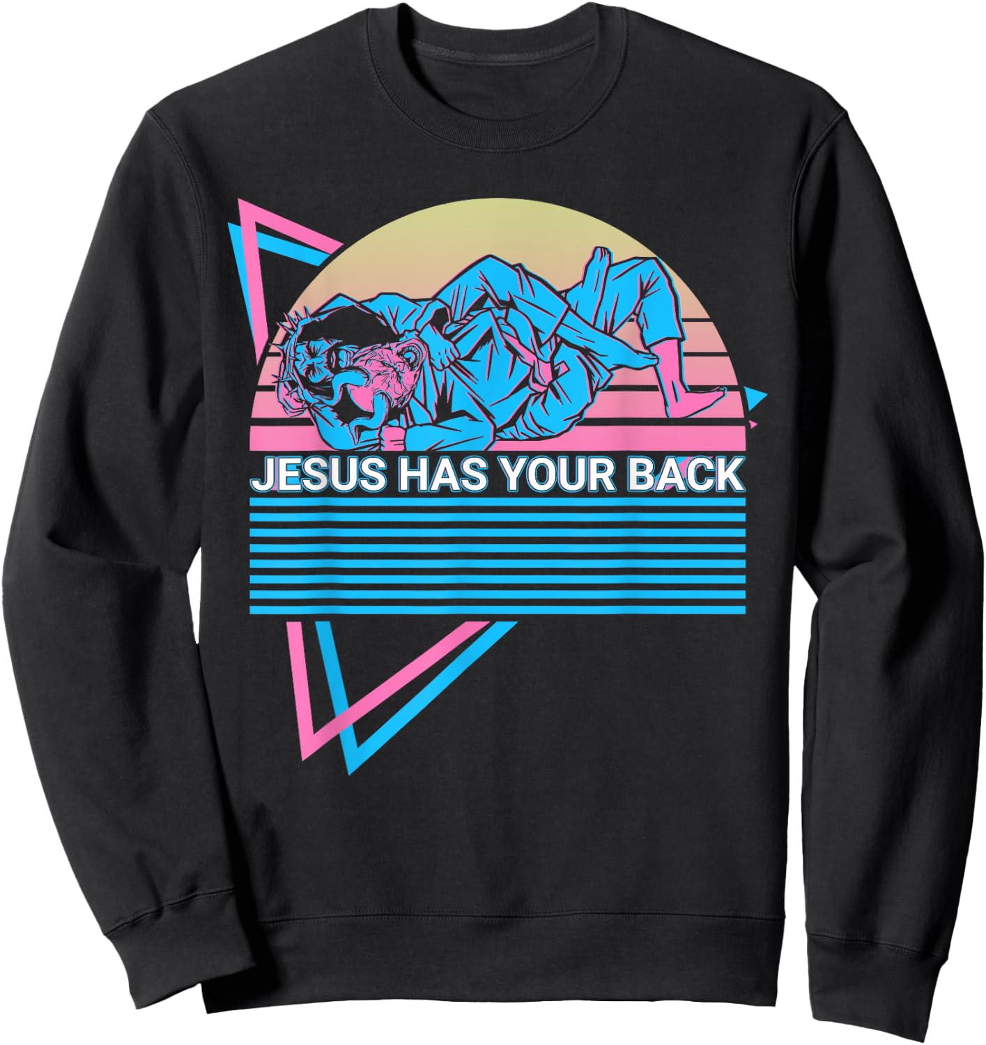 Funny Jiu Jitsu BJJ Retro Jesus Has Your Back Sweatshirt - Sweatshirt | Black