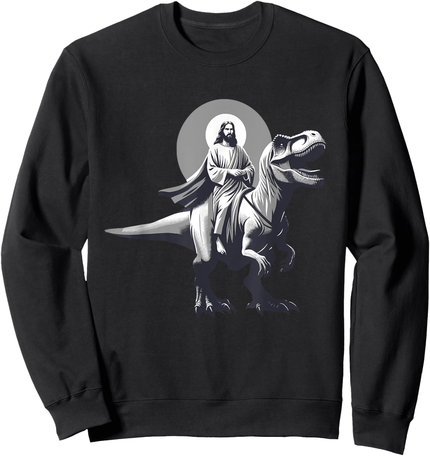 Funny Jesus Riding T-Rex Dinosaur Meme Parody for Believers Sweatshirt - Sweatshirt | Black
