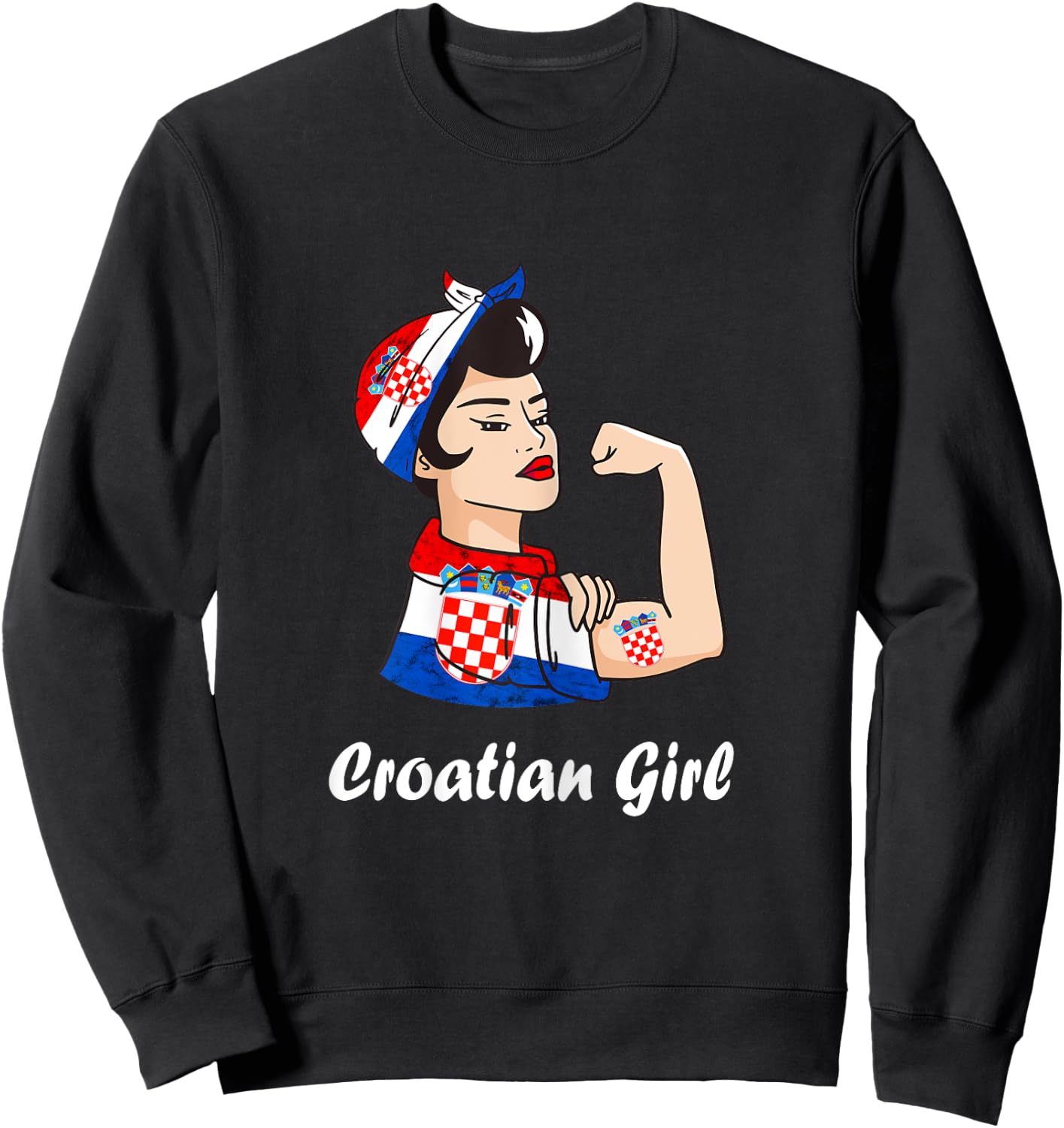 Croatian Girl Strong Woman Tattoo Croatian Roots Croatia Sweatshirt - Sweatshirt | Black