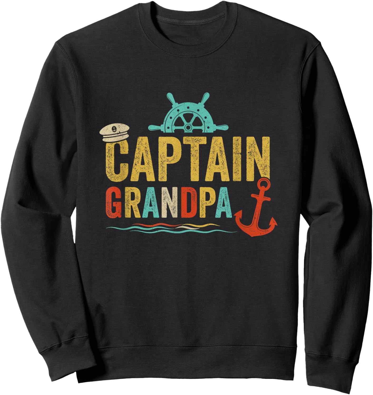 Captain Grandpa Pontoon Lake Sailor Fishing Boating Sweatshirt - Sweatshirt | Black