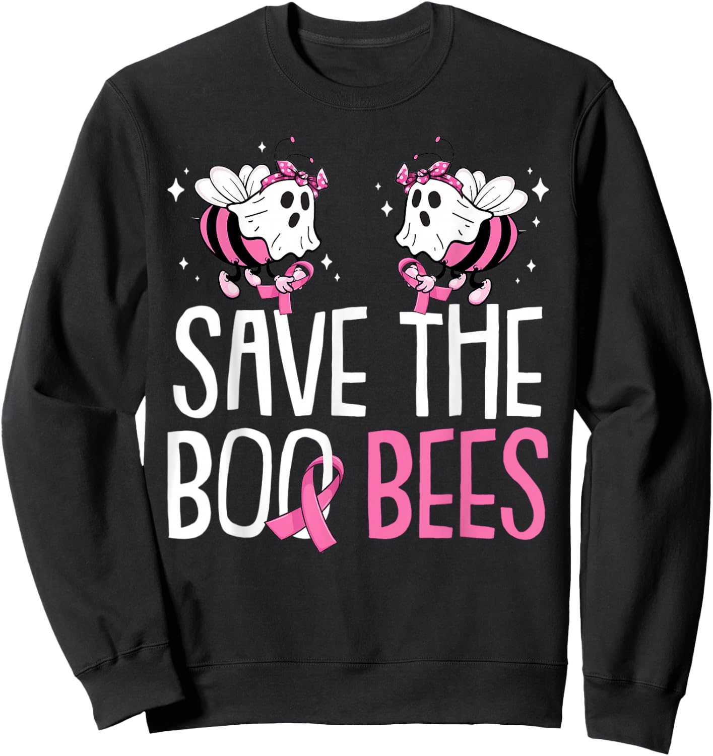Save The Breast Cancer Awareness Boo Bees Halloween Women Sweatshirt - Sweatshirt | Black