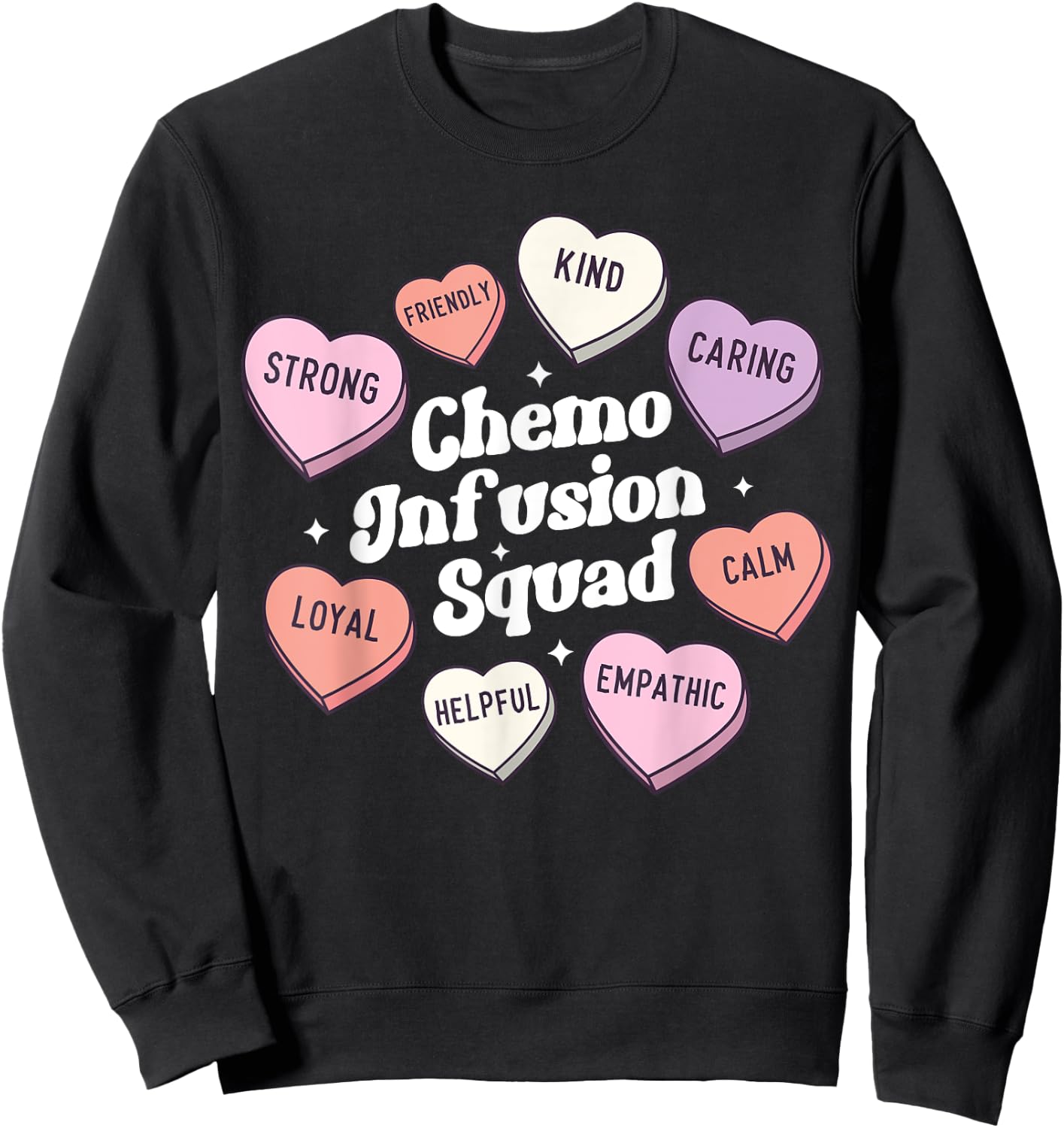 Valentines Day Chemo Infusion Nurse Oncology Groovy Hearts Sweatshirt - Sweatshirt | Black