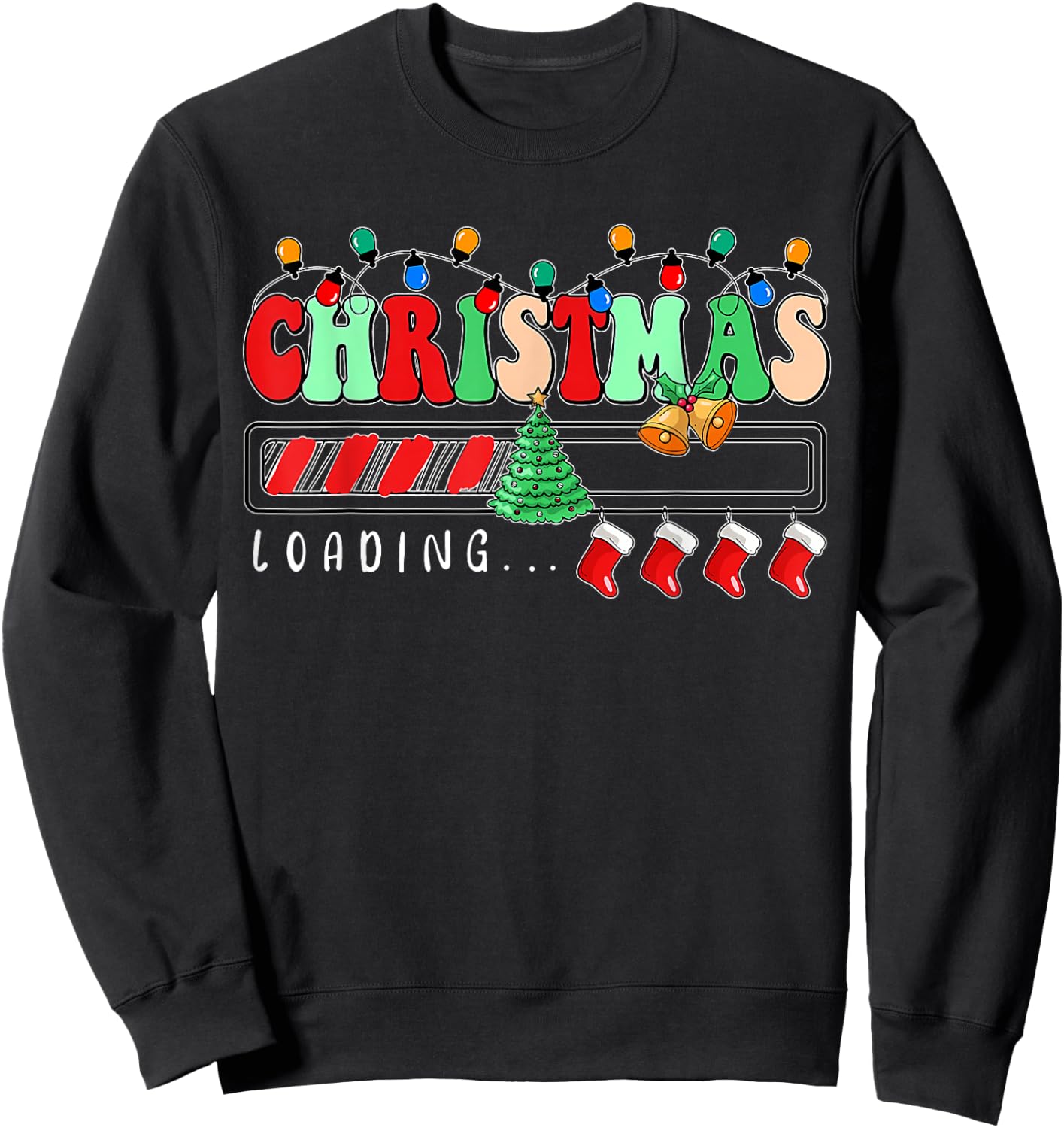 Christmas is Loading Family Matching Christmas Tree Lights Sweatshirt - Sweatshirt | Black