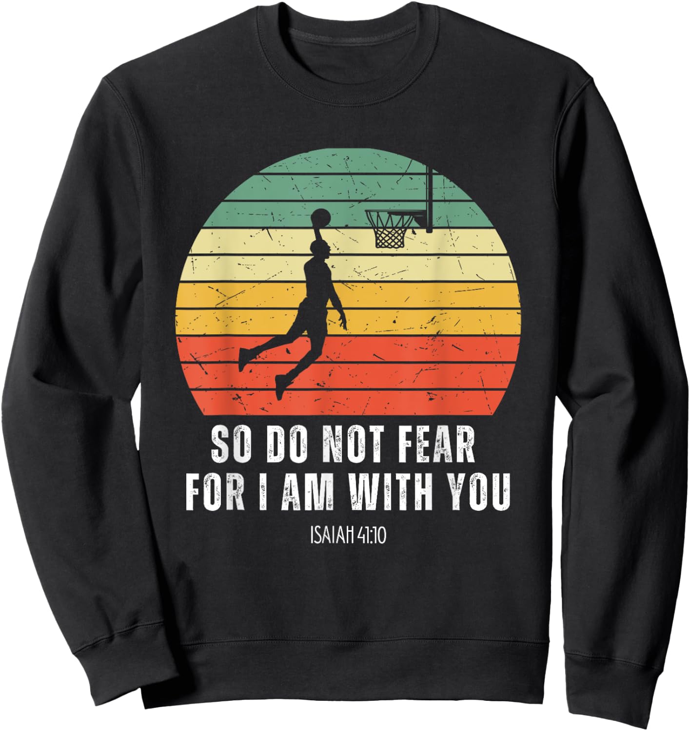 Christian Retro Basketball Verse Men Boys Kids Religious Sweatshirt - Sweatshirt | Black