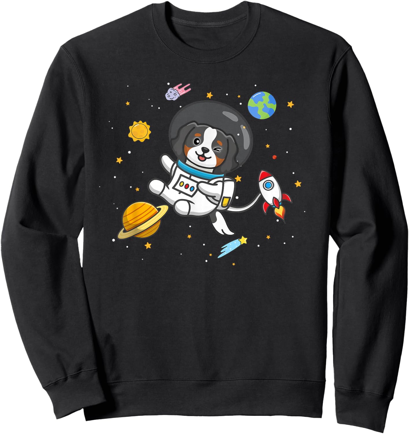 Kids Girls Boys Astronaut Space Tri Color Cavalier Dog Mom Sweatshirt - Sweatshirt | Black