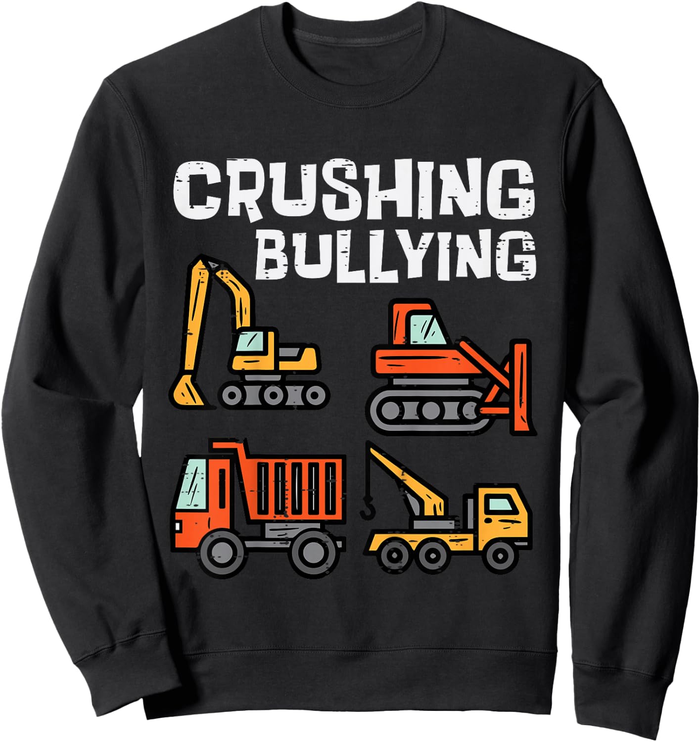 Kids Crushing Bullying Construction Trucks Orange Unity Day Boys Sweatshirt - Sweatshirt | Black