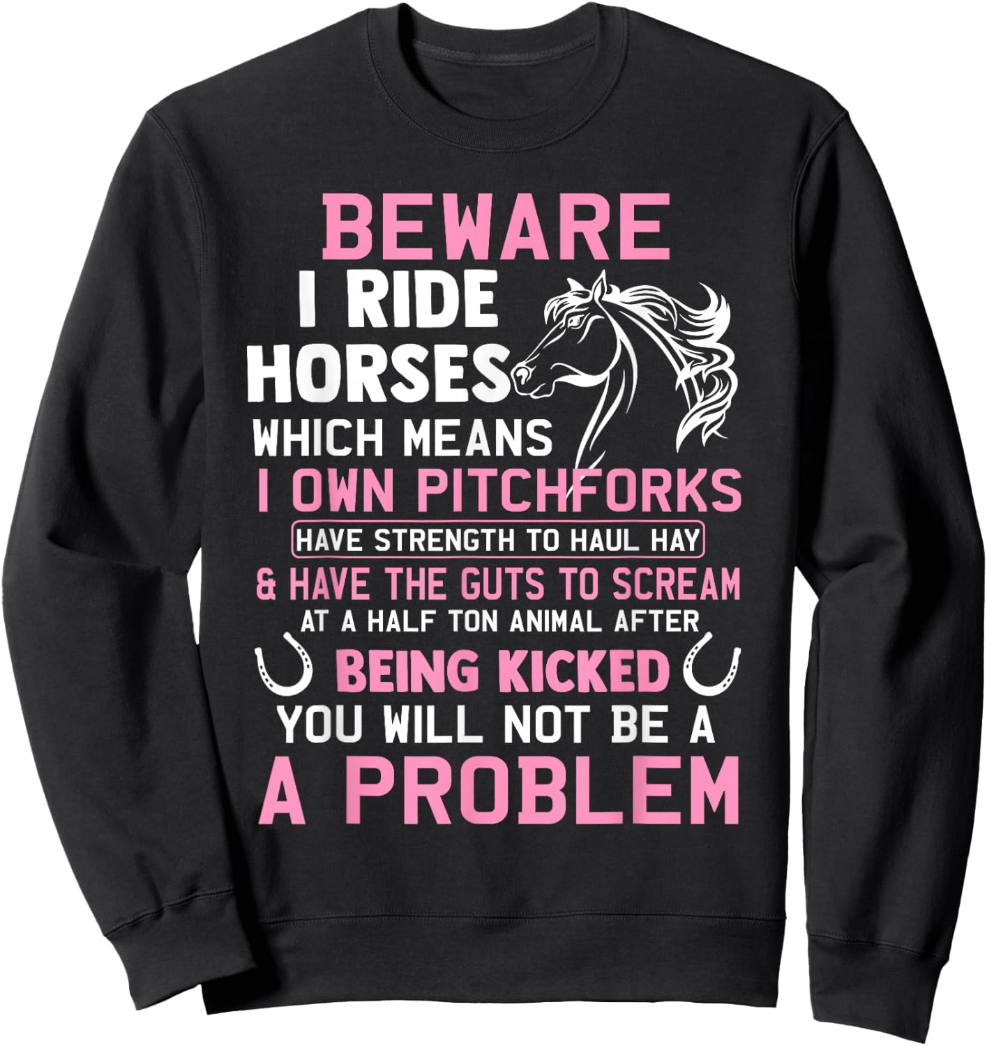 Beware I Ride Horses Which Means I Own Funny Horse Lover Sweatshirt - Sweatshirt | Black
