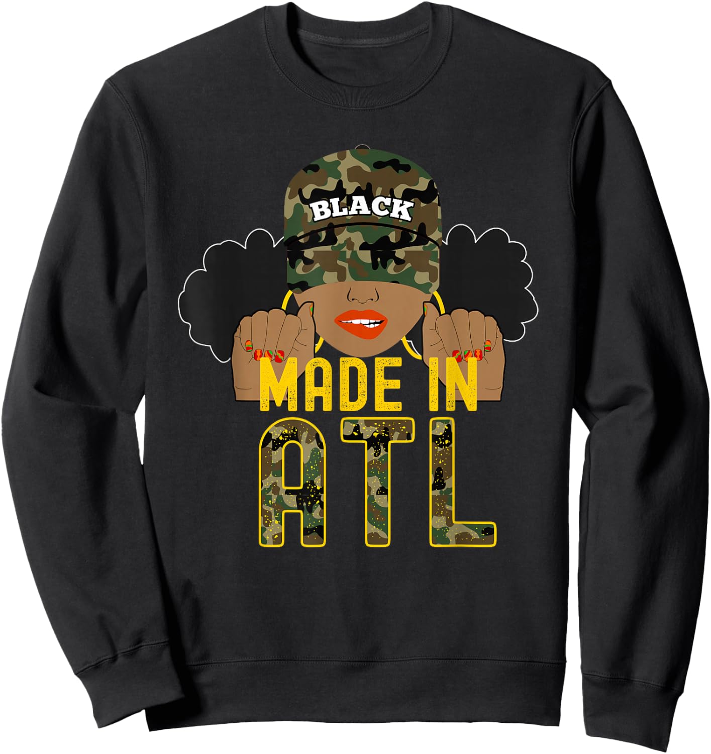 From ATL Atlanta ATLien Black Woman Camo Sweatshirt - Sweatshirt | Black