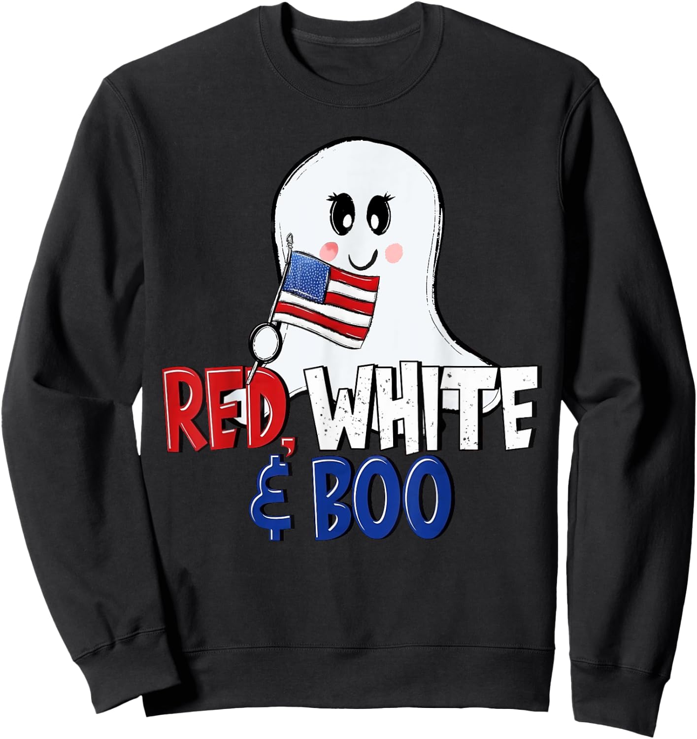 4th of July Cute Ghost Retro Red White and Boo Independence Sweatshirt - Sweatshirt | Black