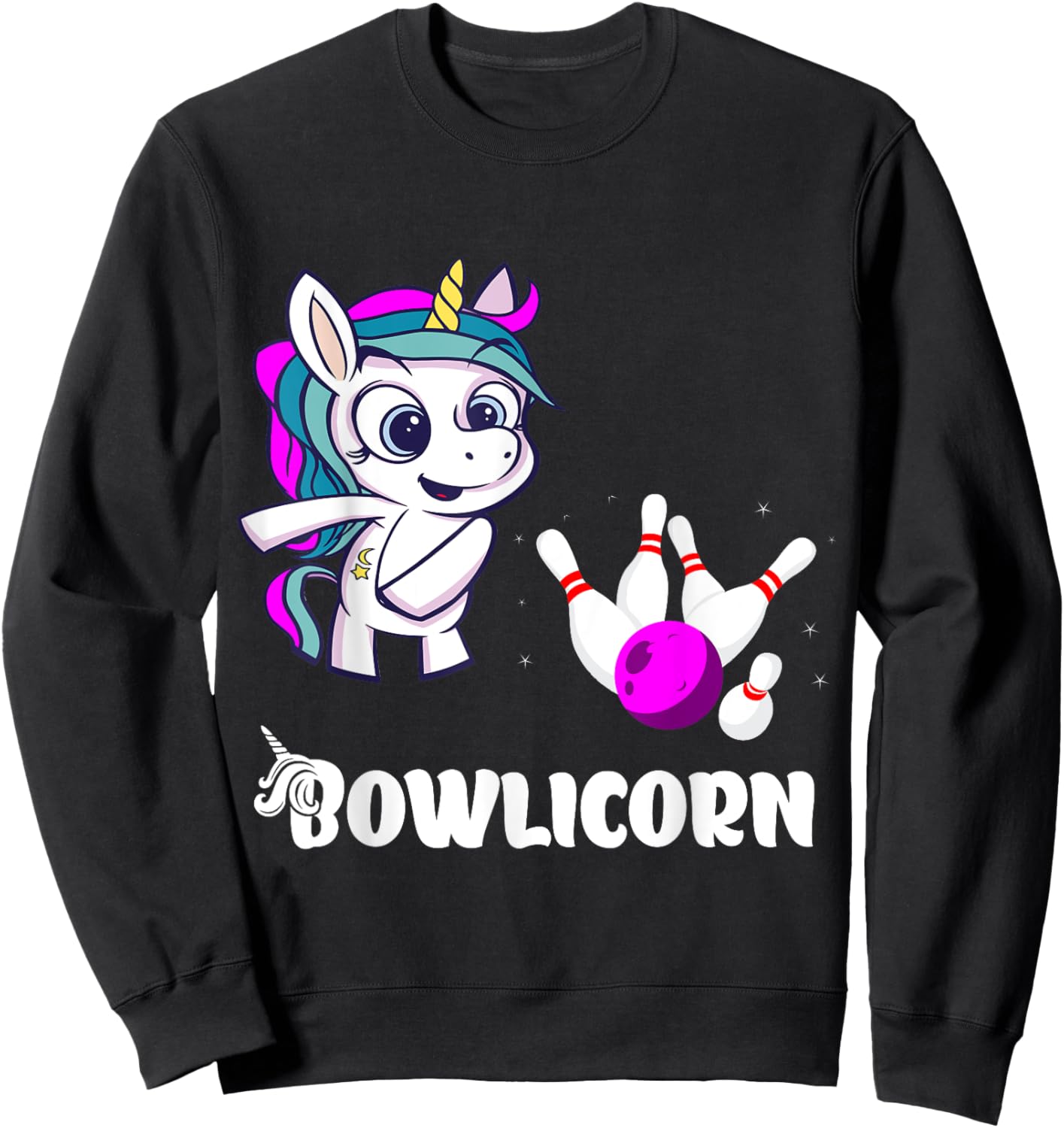 Unicorn Bowling Pin Strike Bowling Bowler Bowling Team Sweatshirt - Sweatshirt | Black