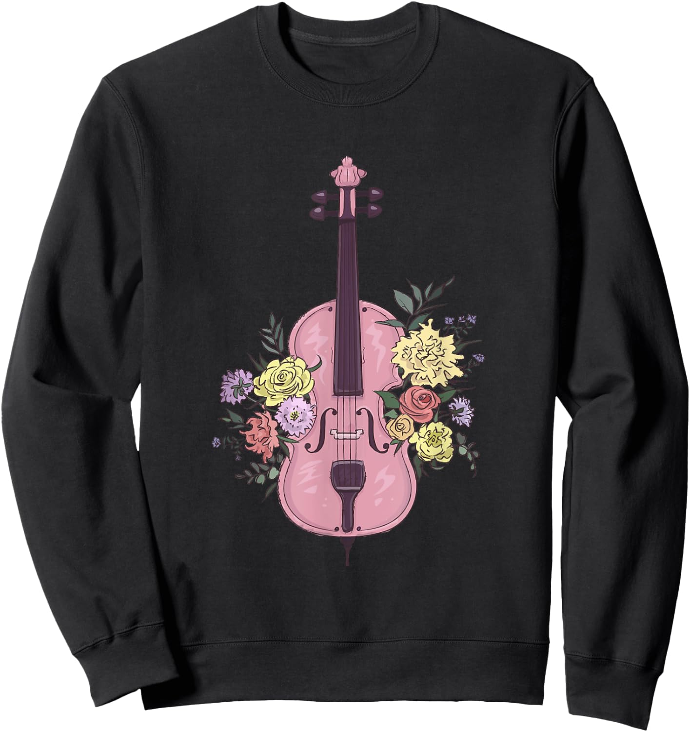 Vintage Fiddle With Flowers Accessory Floral Violin Sweatshirt - Sweatshirt | Black