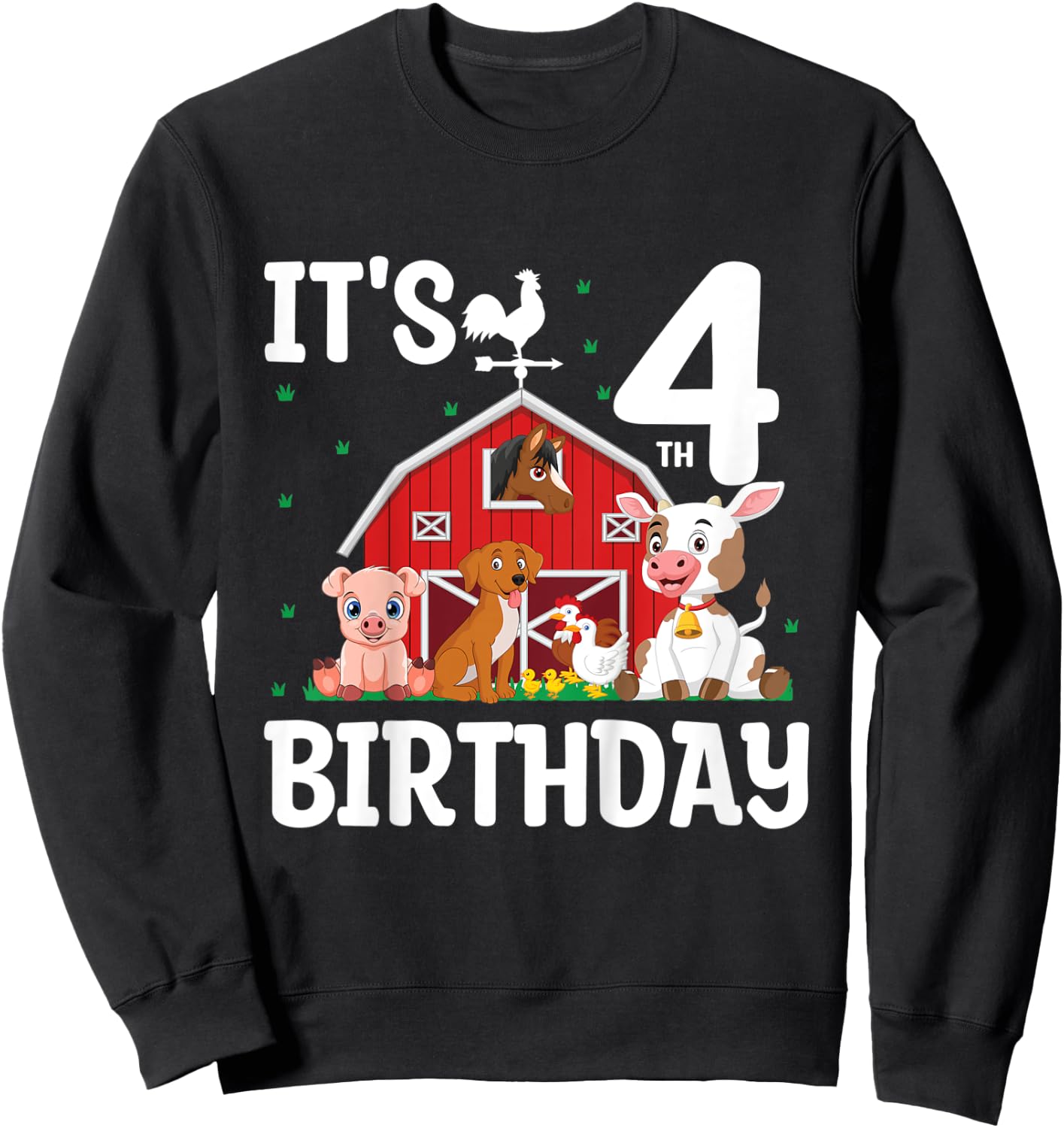 Kids It's My 4th Birthday Farm Animal 4 Years Old Birthday Party Sweatshirt - Sweatshirt | Black