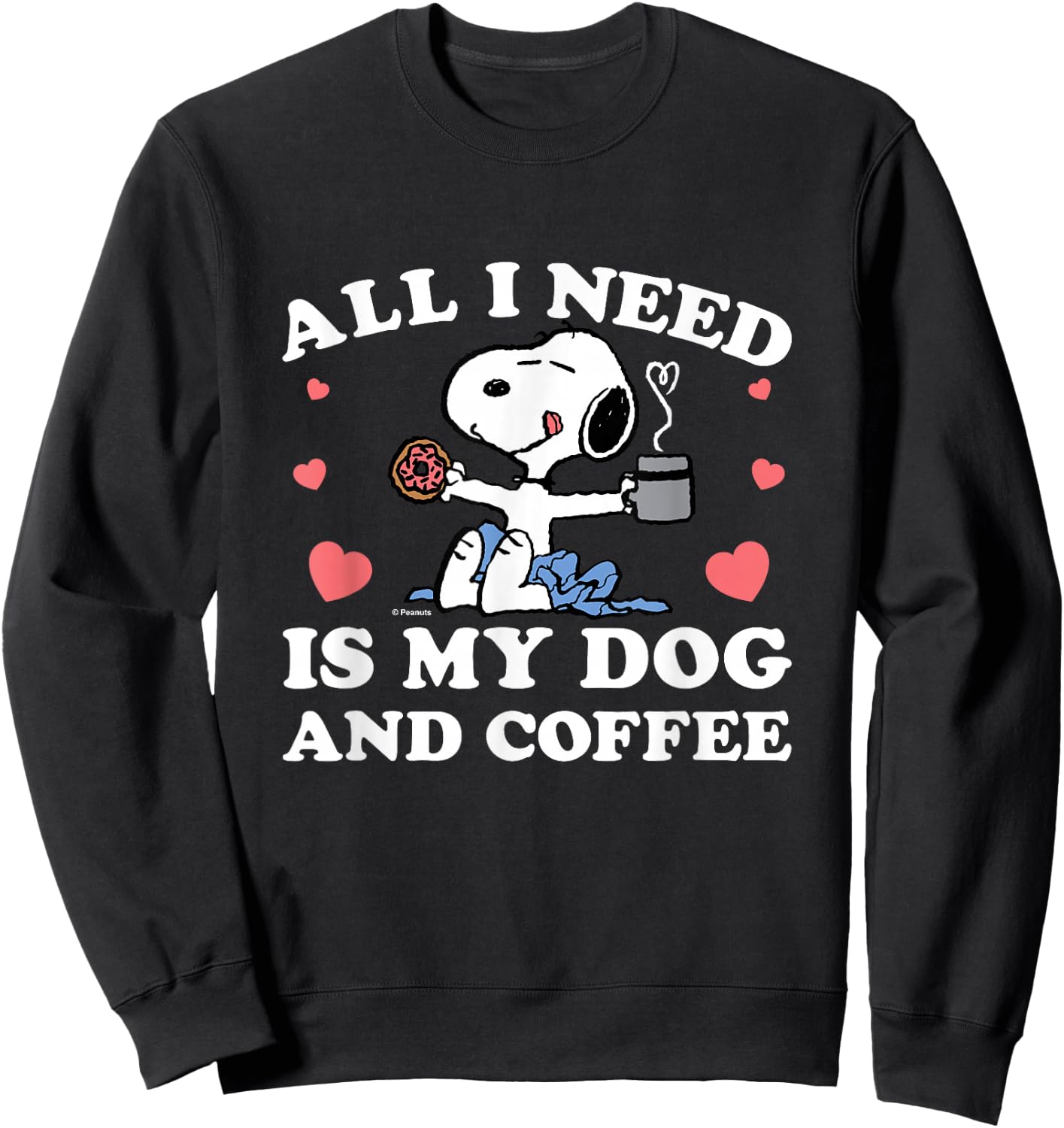 Peanuts - Snoopy All I Need My Dog And Coffee Hearts Sweatshirt - Sweatshirt | Black