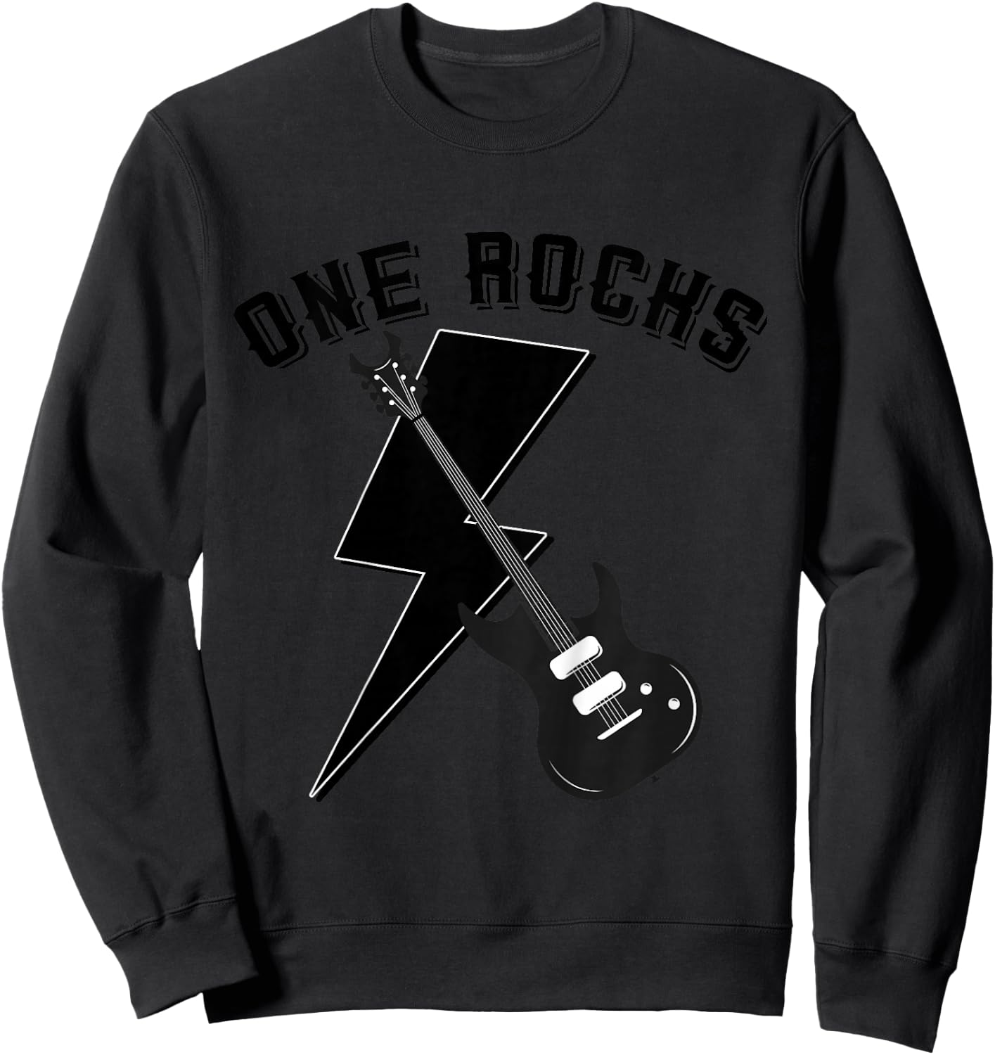 Kids One Rocks 1st Birthday Family Matching Rock Guitar Sweatshirt - Sweatshirt | Black