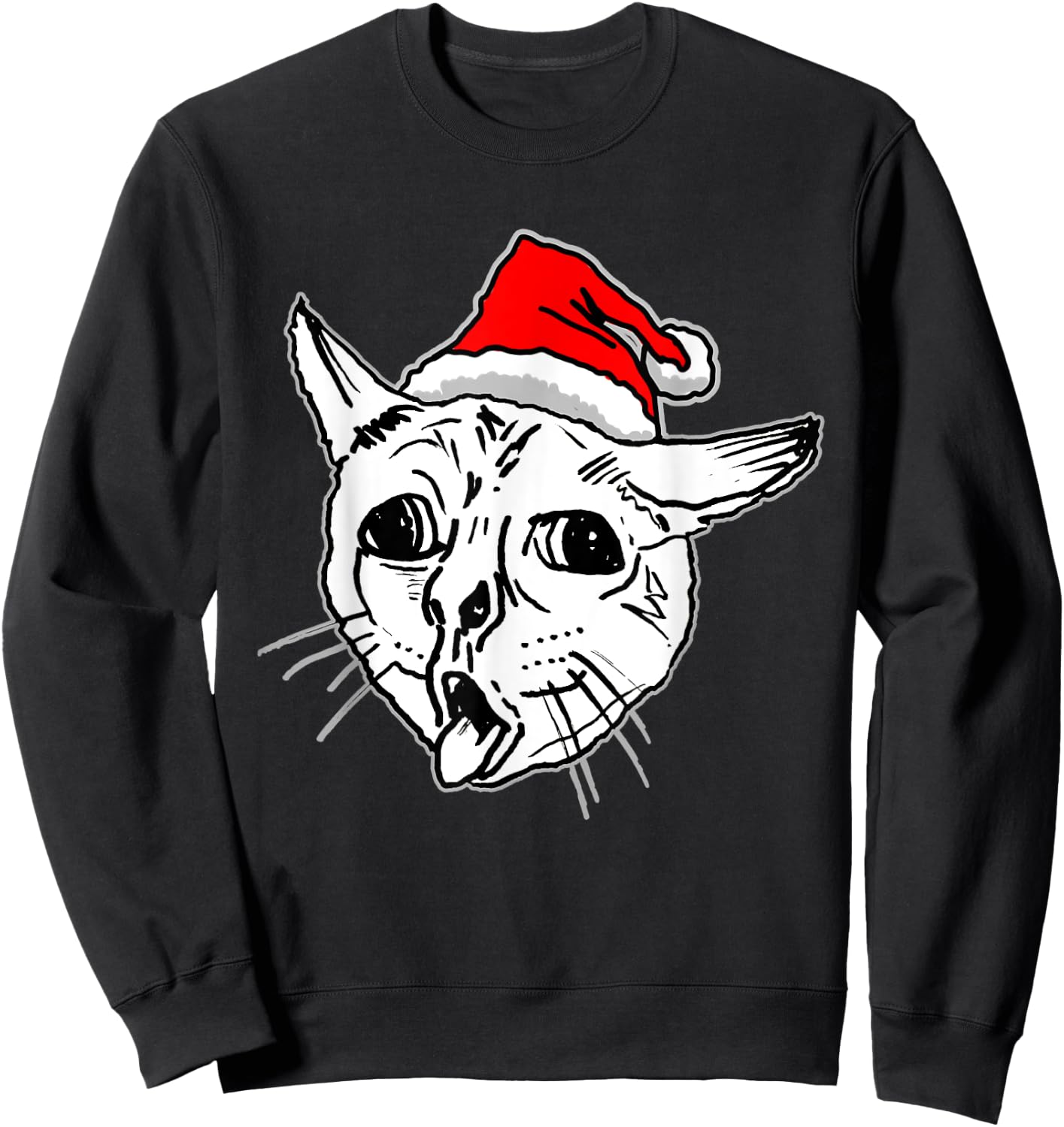 Christmas Ugly Coughing Cat Meme Women Sweatshirt - Sweatshirt | Black