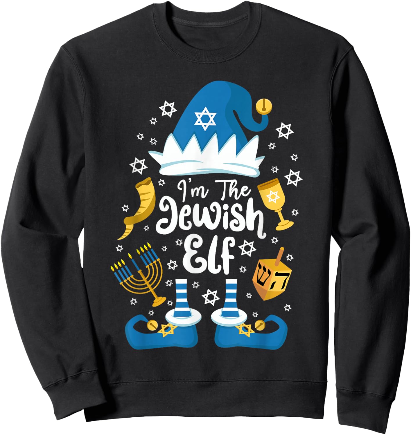 The Jewish Elf Happy Hanukkah Funny Christmas Gnome Sweatshirt - Sweatshirt | Black