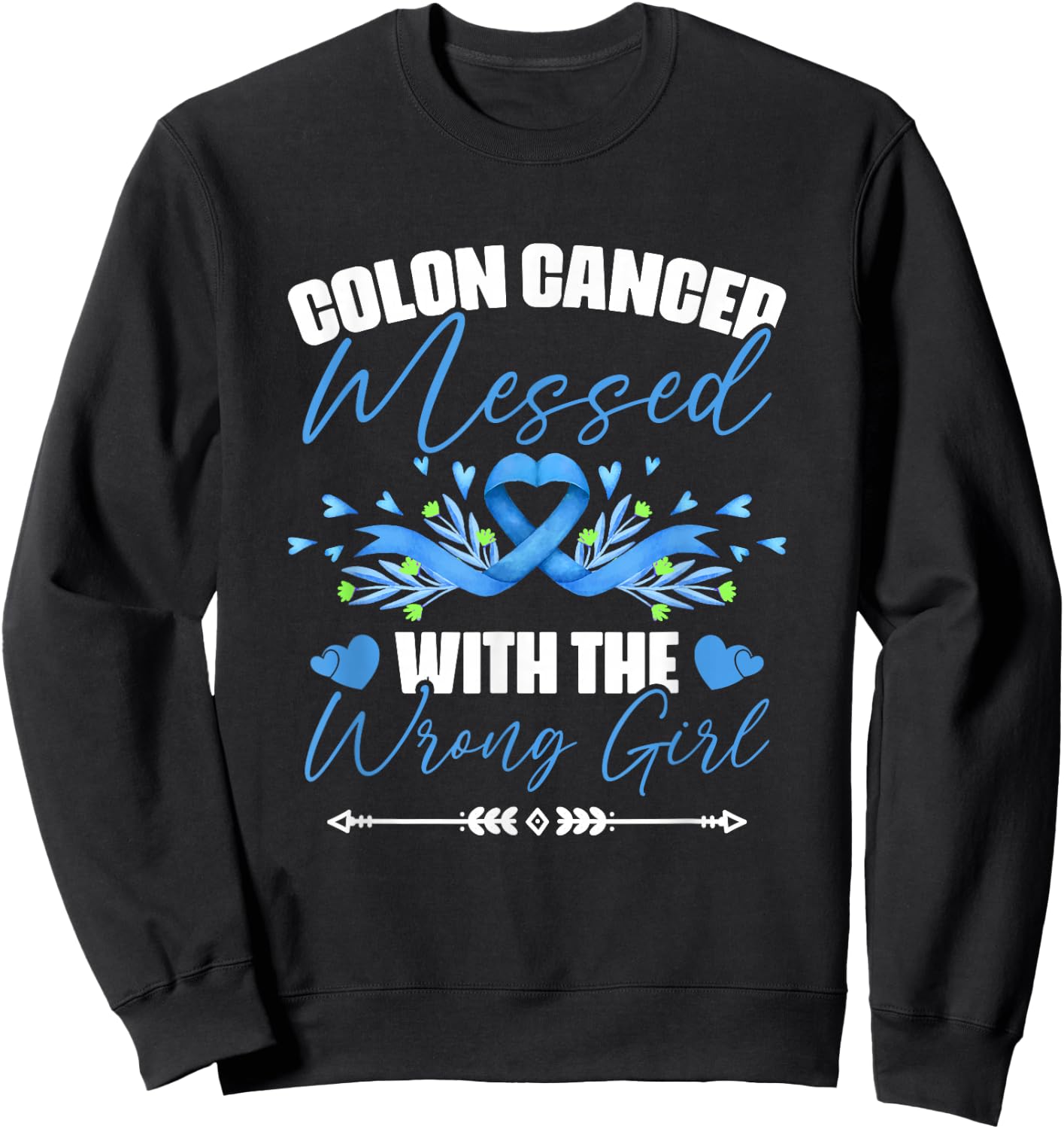Blue Ribbon Colon Cancer Girl Survivor Colorectal Cancer Sweatshirt - Sweatshirt | Black