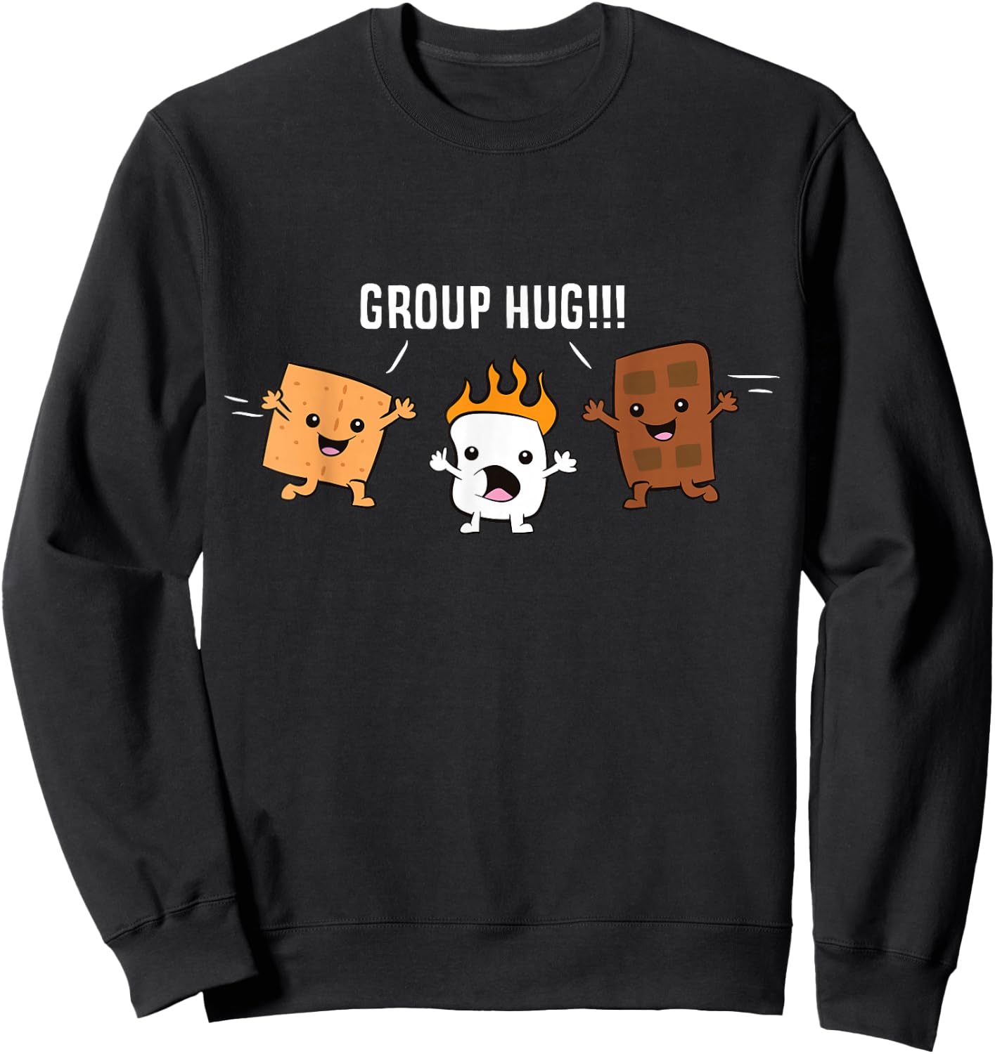 Group Hug Camping Campfire Chocolate Marshmallow S'Mores Sweatshirt - Sweatshirt | Black