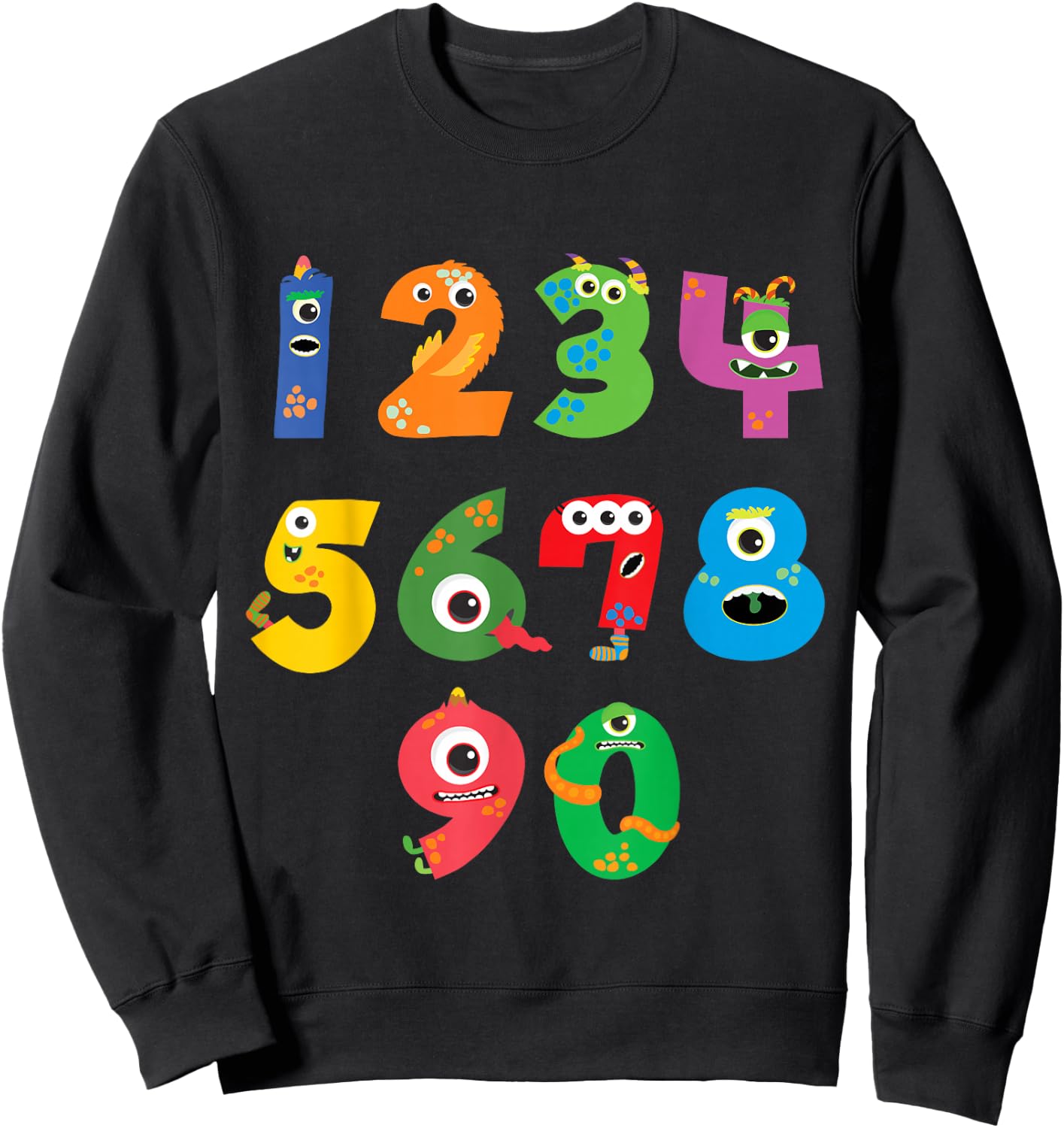 Monster Numbers Learning Cute Numbers 0-9 Back to School Sweatshirt - Sweatshirt | Black