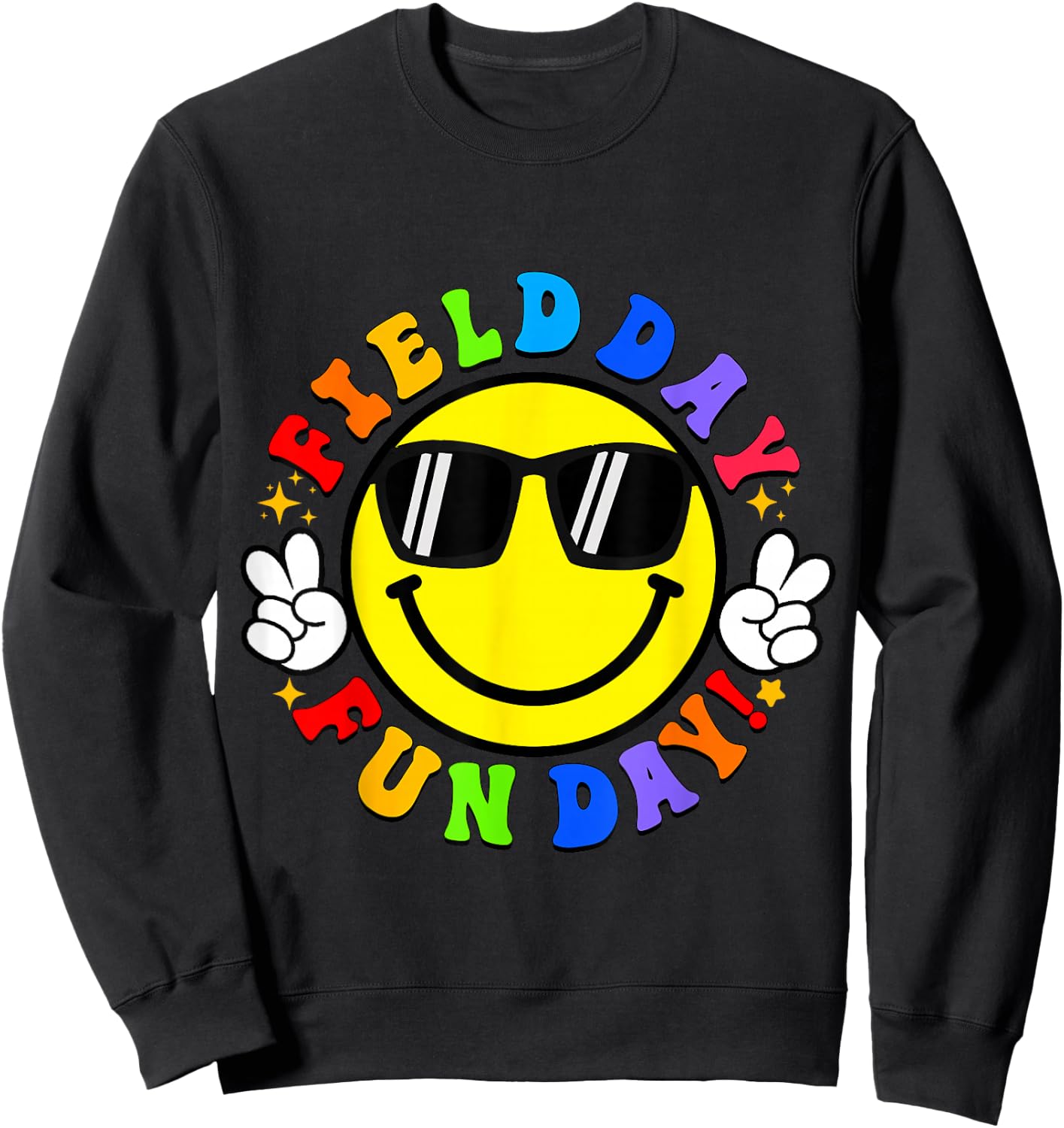 Smile Face Happy Field Day Retro Groovy Field Day 23 Hippie Sweatshirt - Sweatshirt | Black