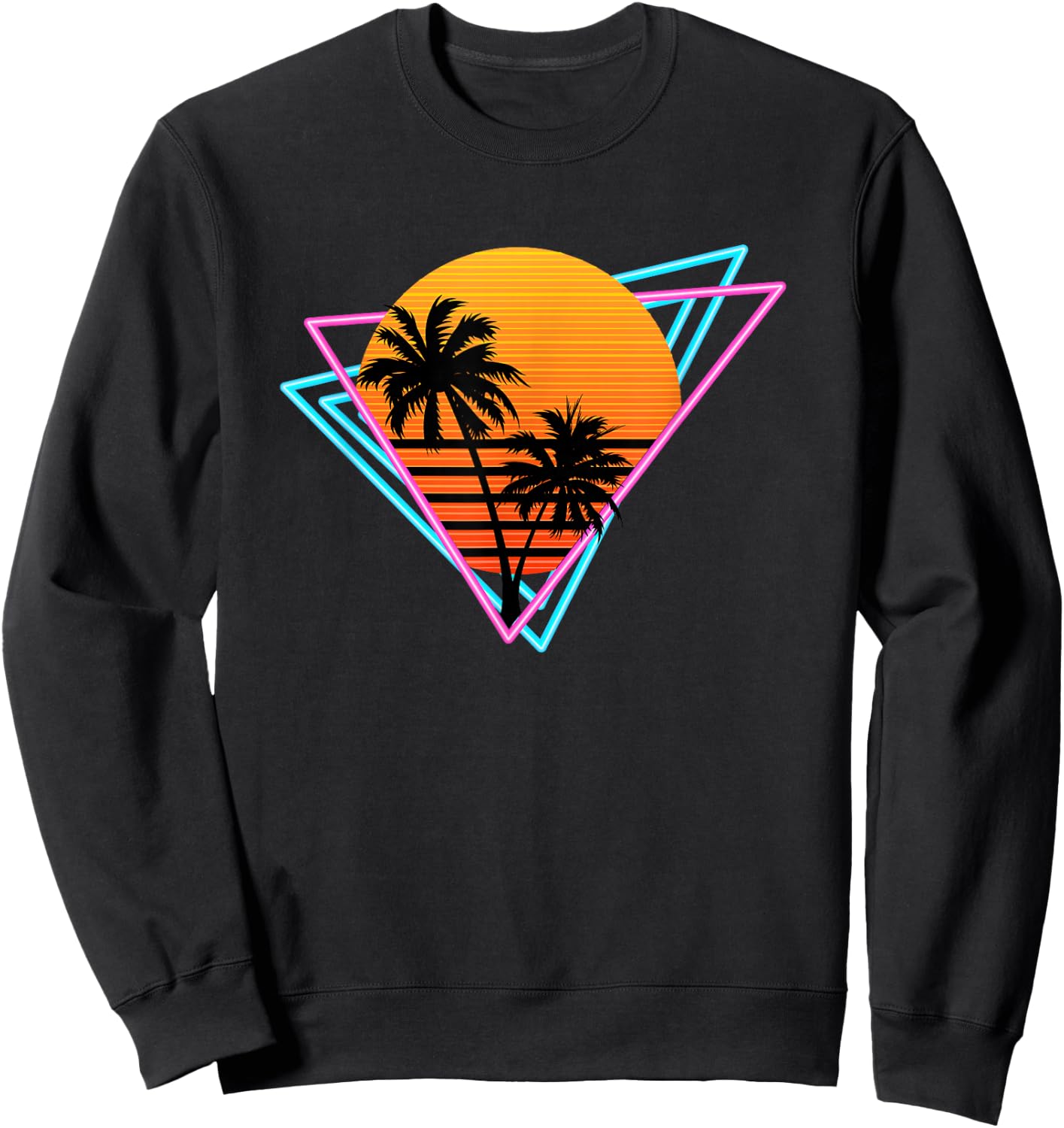 80s Retro Palm Tree Sunset Nostalgic Vintage Sunset Sweatshirt - Sweatshirt | Black