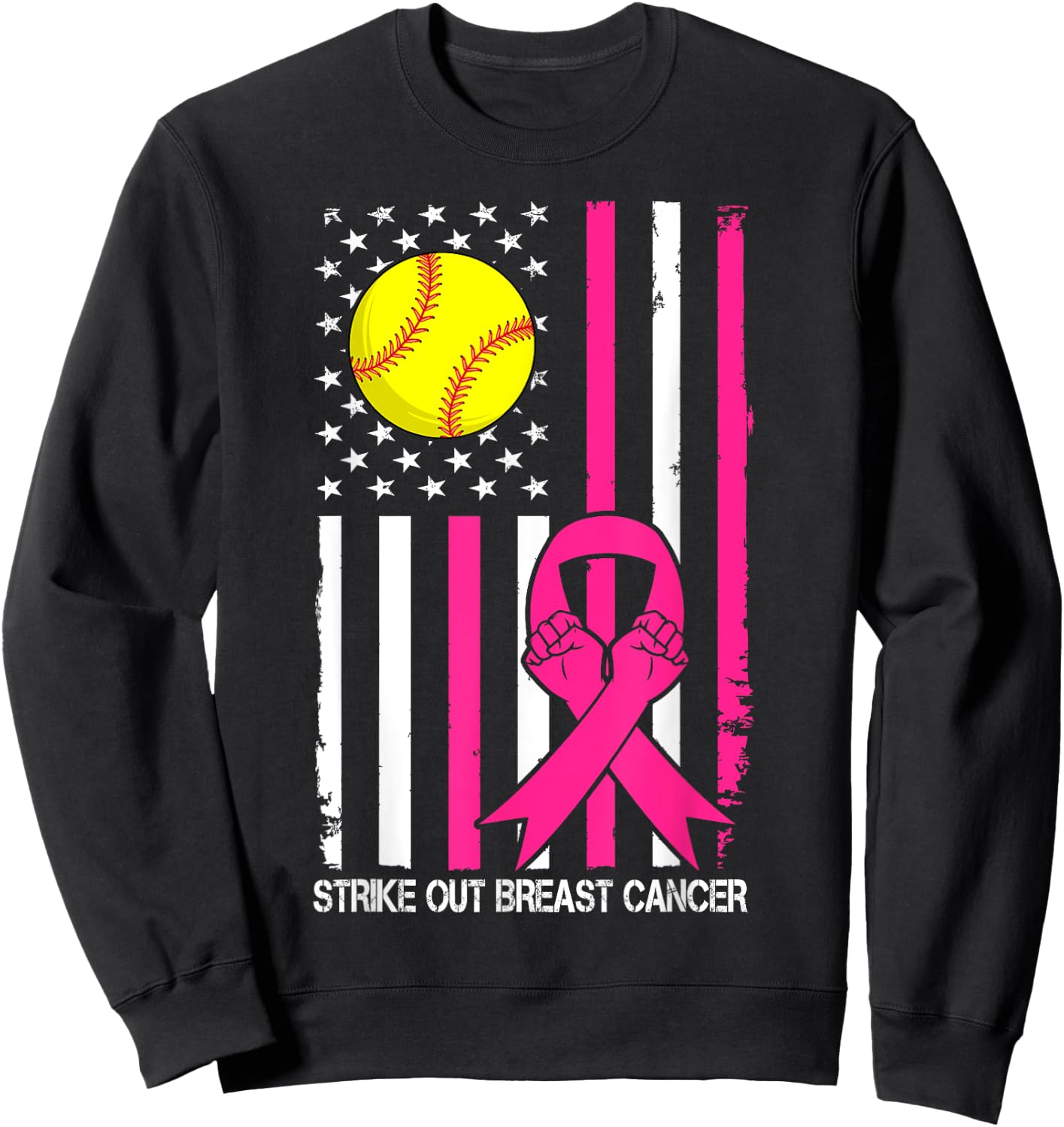 Strike Out Breast Cancer Softball Fight Awareness Men Women Sweatshirt - Sweatshirt | Black