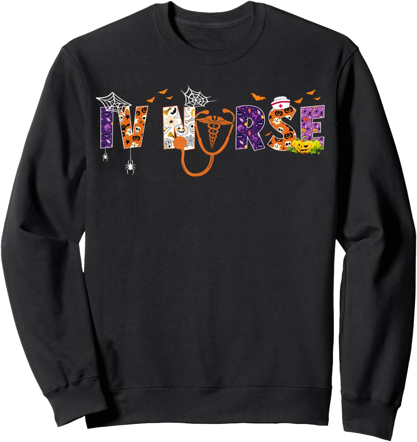 IV Nurse Halloween Spooky Season Nursing Stethoscope Scary Sweatshirt - Sweatshirt | Black