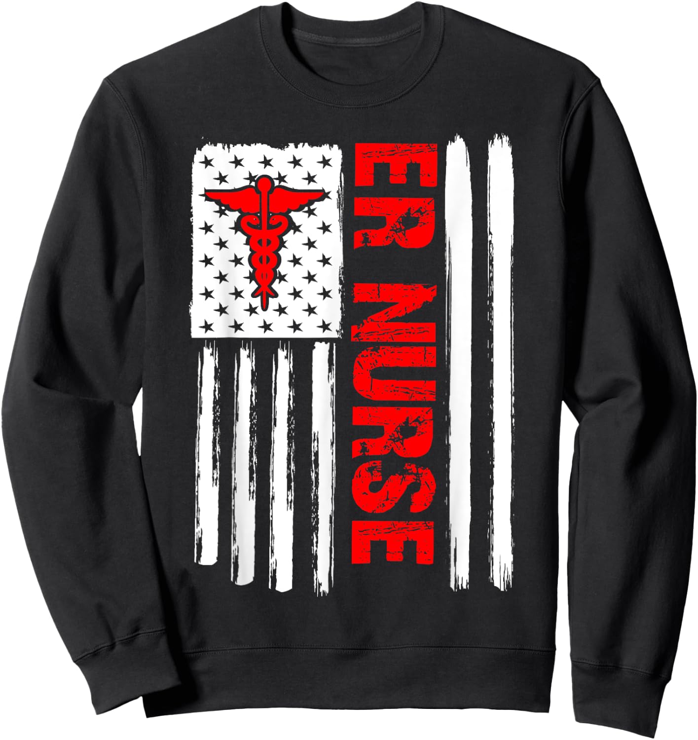 ER Nurse Emergency Room Nurse US flag vintage Sweatshirt - Sweatshirt | Black