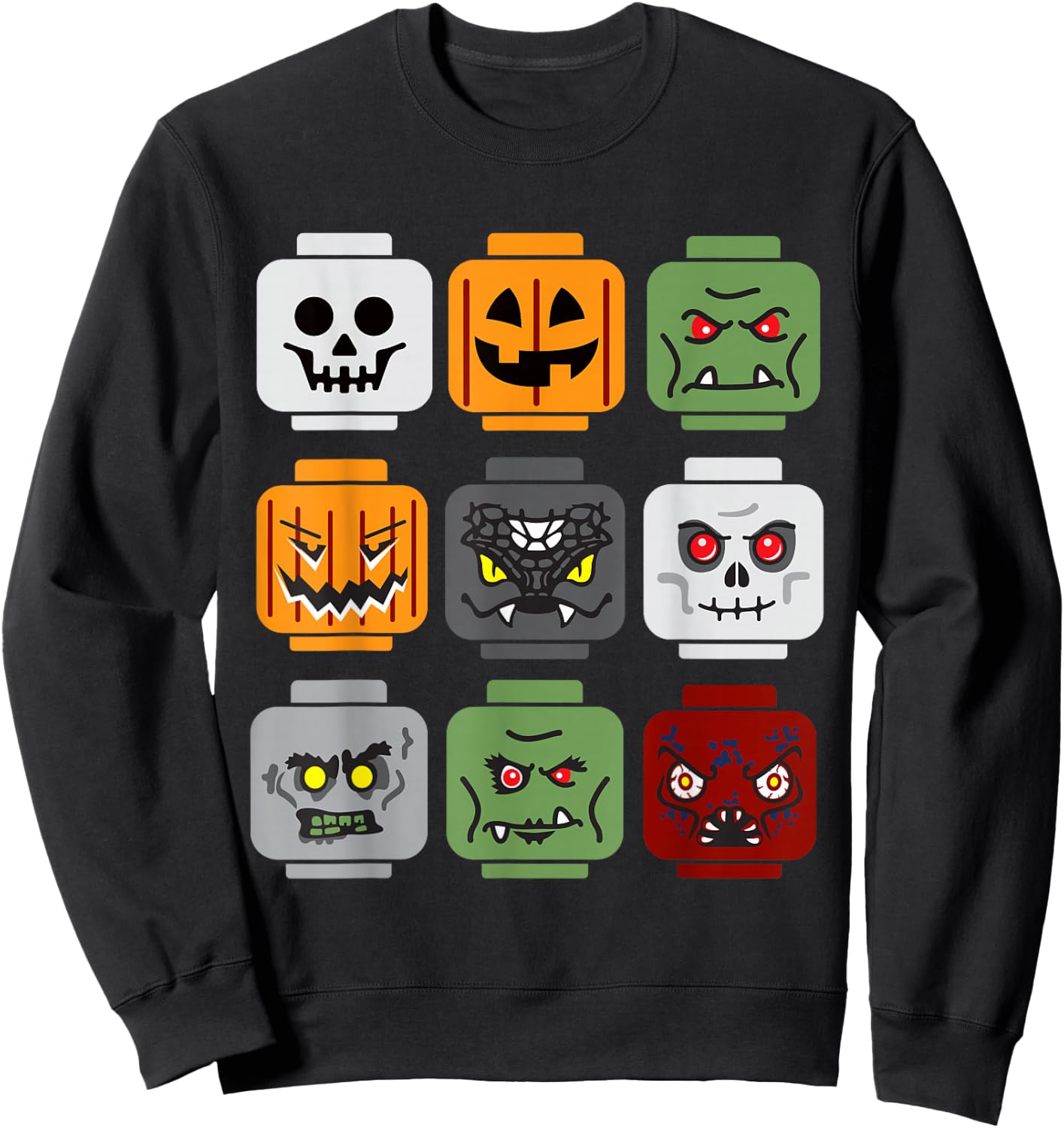 Halloween Building Brick Head Pumpkin Ghost Zombie Friends Sweatshirt - Sweatshirt | Black