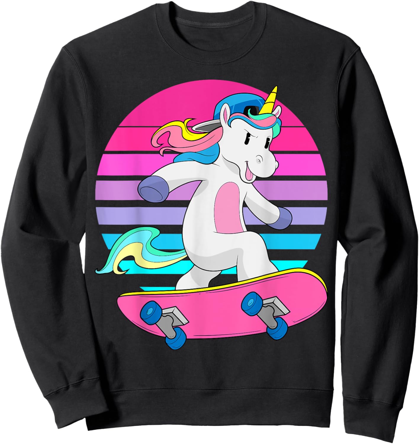 Skateboarding Unicorn Magical RAD Skateboard 80s Skater Sweatshirt - Sweatshirt | Black
