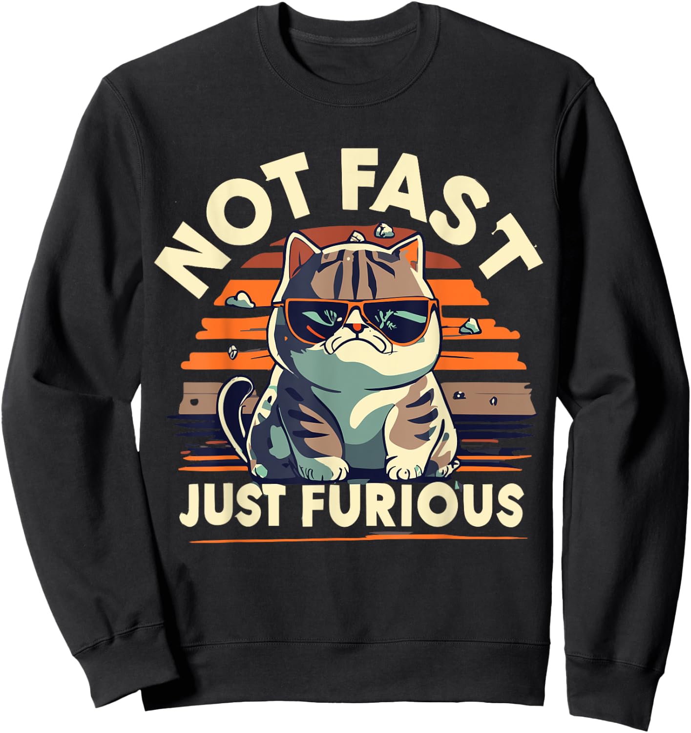 Cute Funny Cat Not Fast Just Furious Angry Cat With Glasses Sweatshirt - Sweatshirt | Black