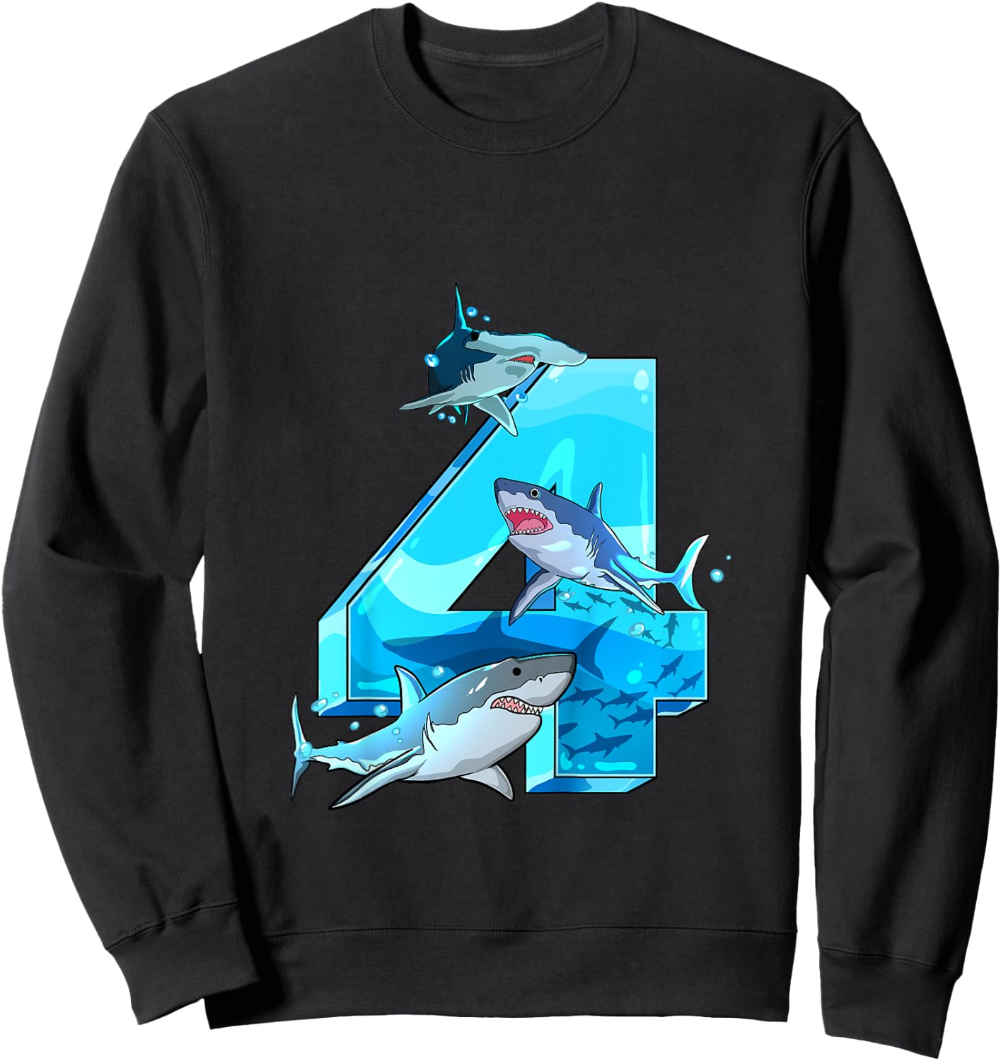 Kids Shark Boy 4 Years Birthday Child Children Birthday Sweatshirt - Sweatshirt | Black