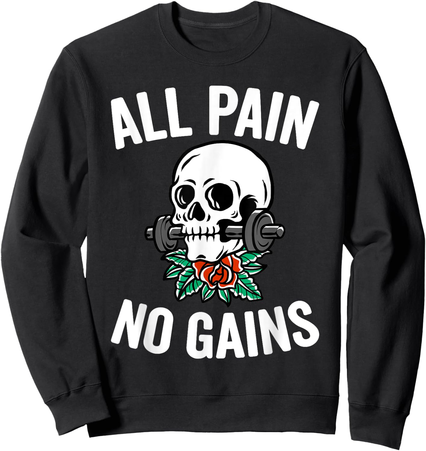 Funny Gym Fitness Workout Parody All Pain No Gains Black Men's Medium Classic Fit Short Sleeve Round Neck Sweatshirt - Sweatshirt | Black