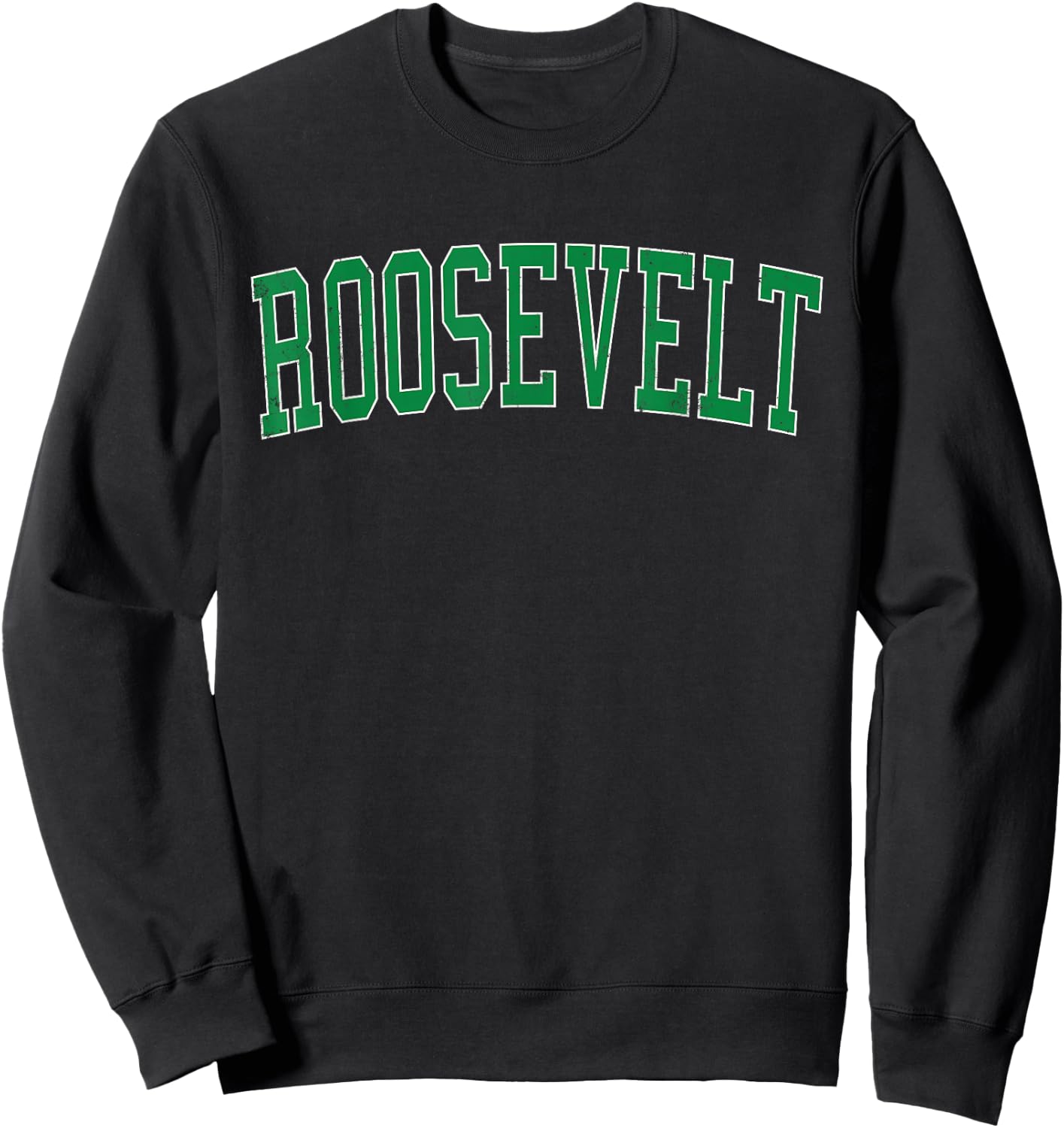 Vintage Roosevelt NY Distressed Green Varsity Style Sweatshirt - Sweatshirt | Black