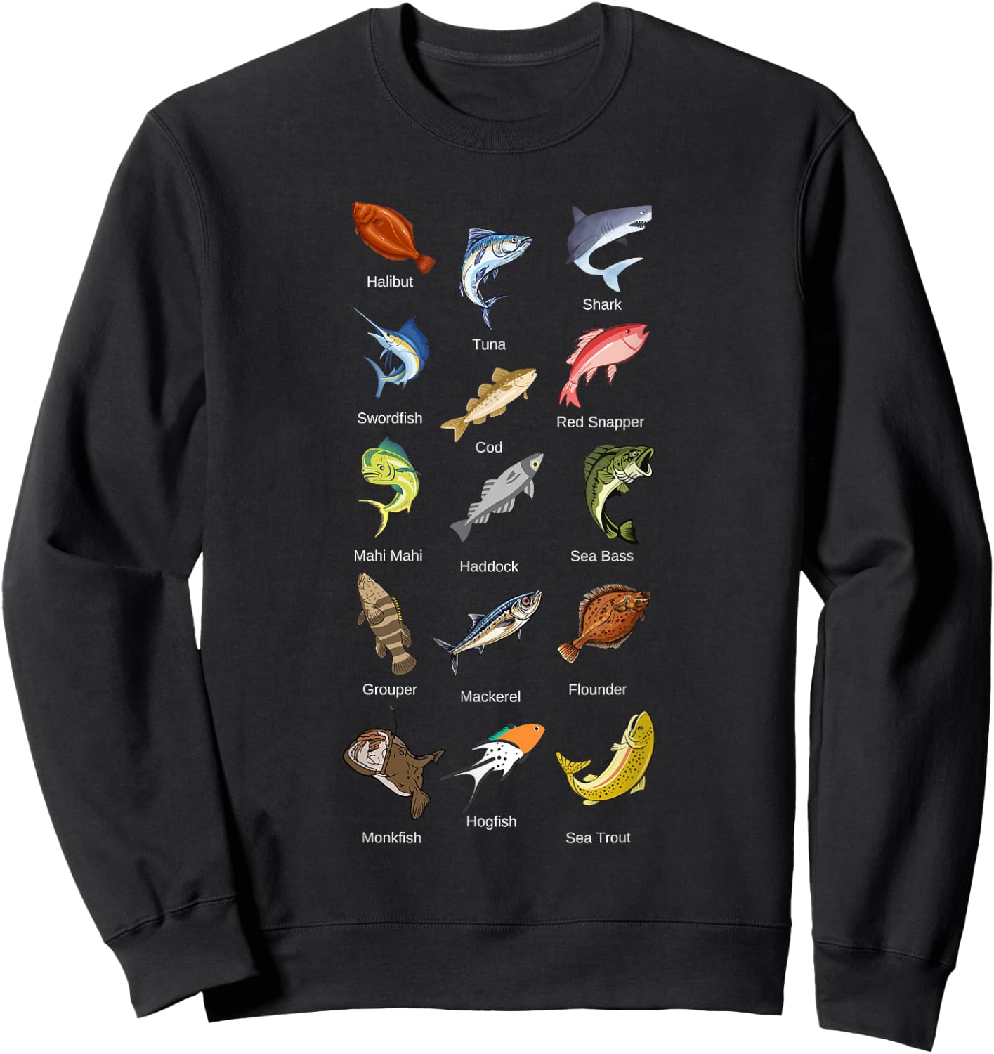 Types of Saltwater Fish Species Fishing Sweatshirt - Sweatshirt | Black