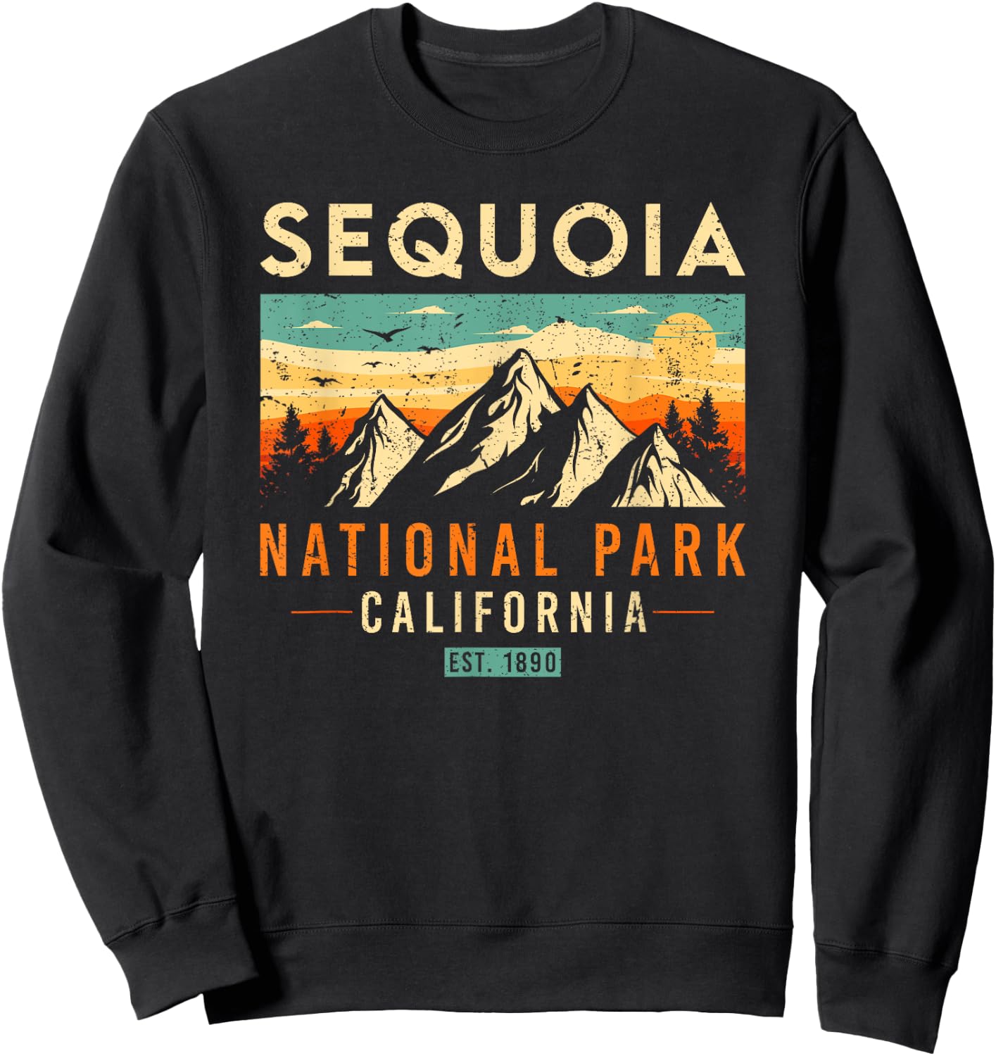 Sequoia Est. 1890 Retro California National Park Sweatshirt - Sweatshirt | Black