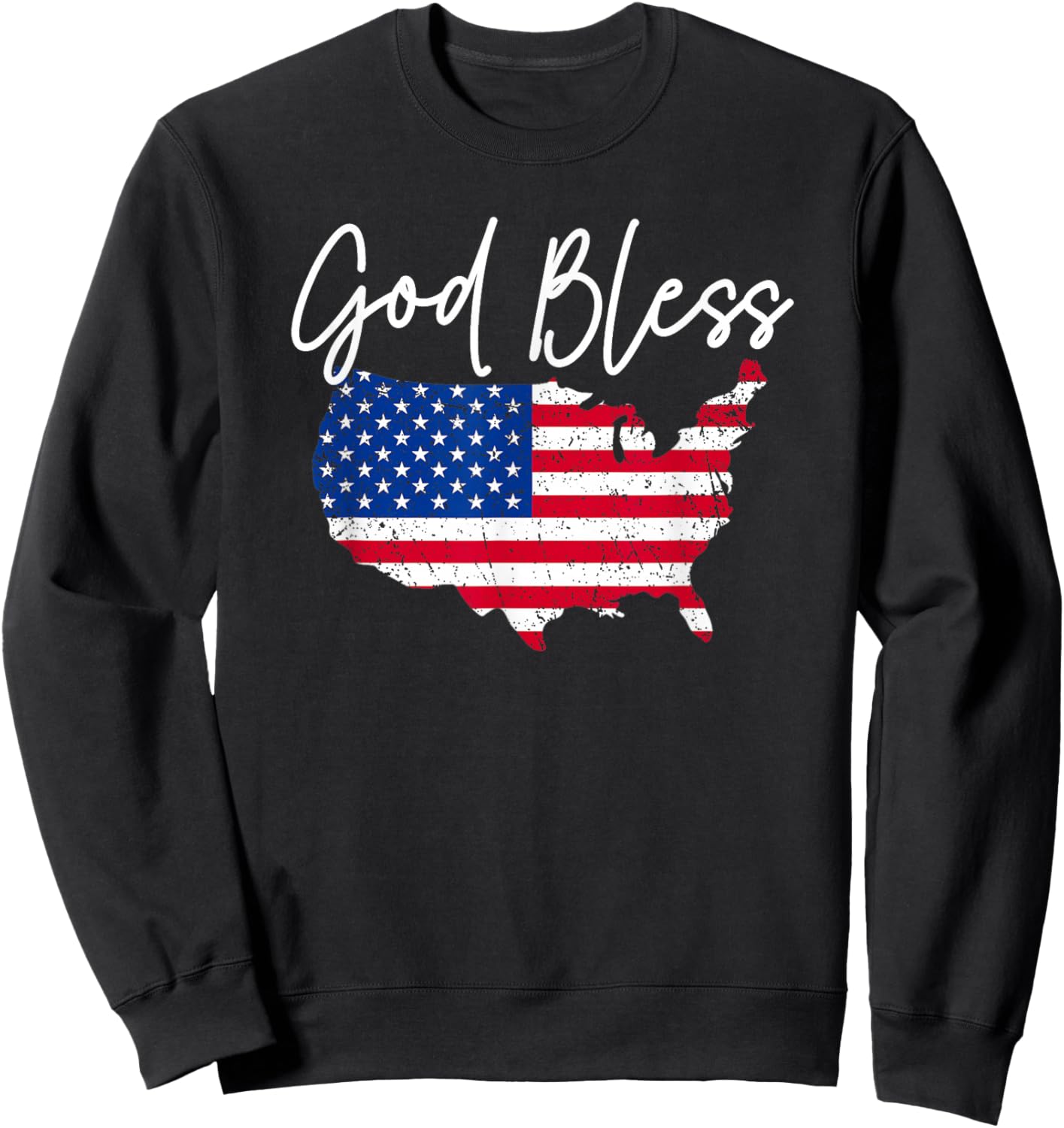 God Bless America Patriotic Distressed Flag US Map July 4th Sweatshirt - Sweatshirt | Black