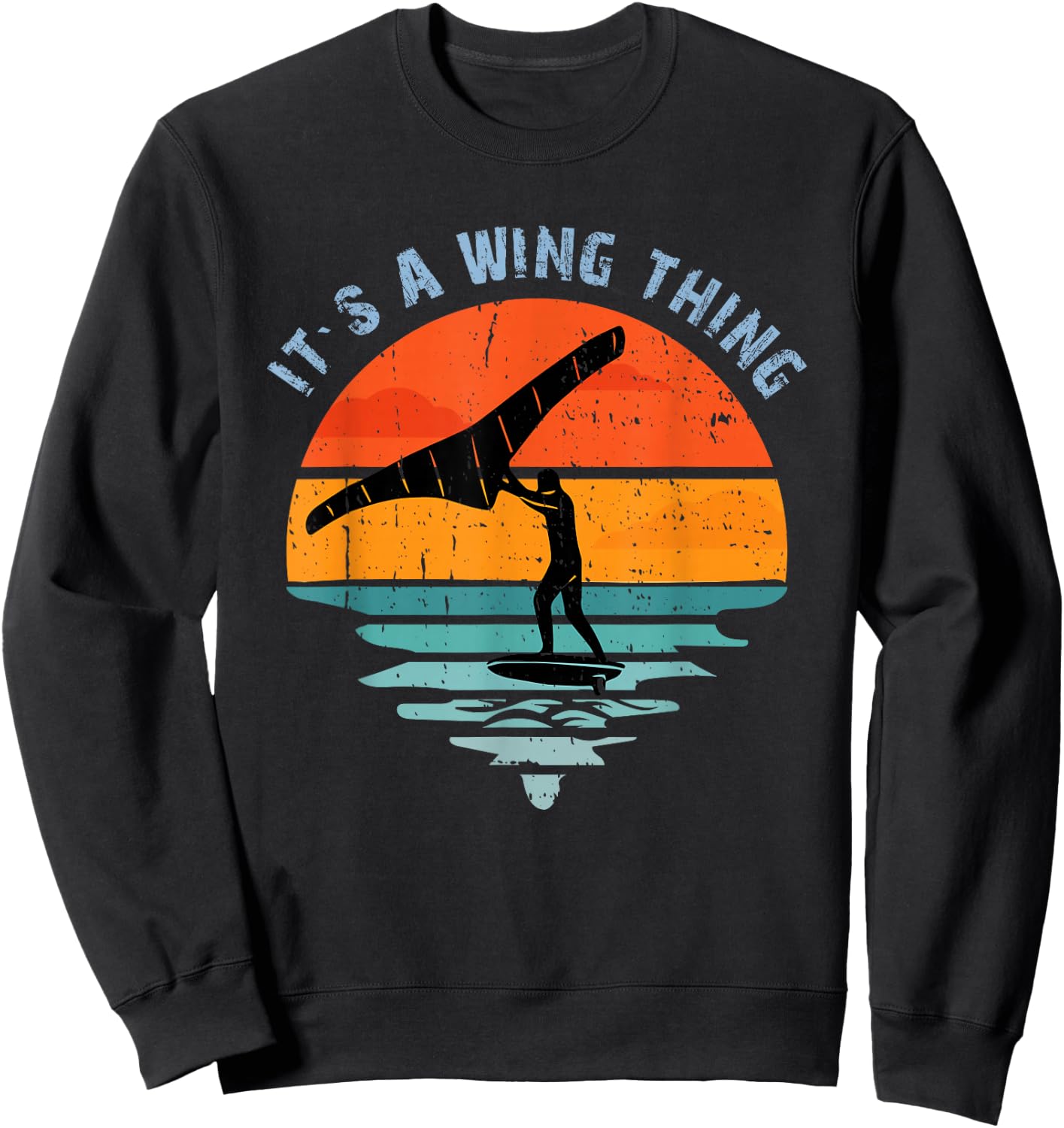 Wing Foiling Surf Surfing Foiler, Retro Vintage Surfer Sweatshirt - Sweatshirt | Black